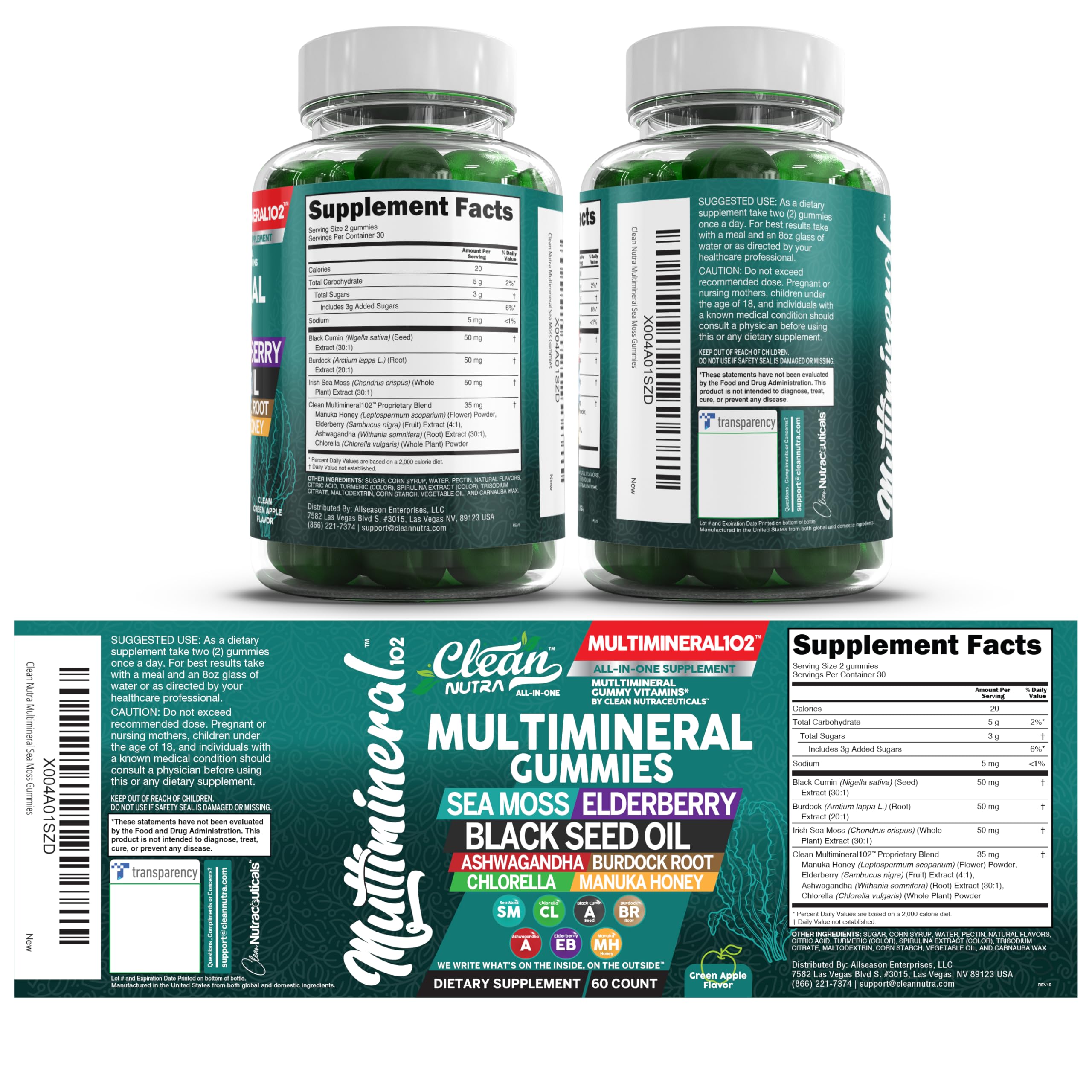 Sea Moss Gummies | Clinically Tested - Black Seed Oil Ashwagandha Elderberry Burdock Root Chlorella Manuka Honey - Vegan Irish Sea Moss Gummy Vitamins Clean Nutraceuticals buy supplements canada