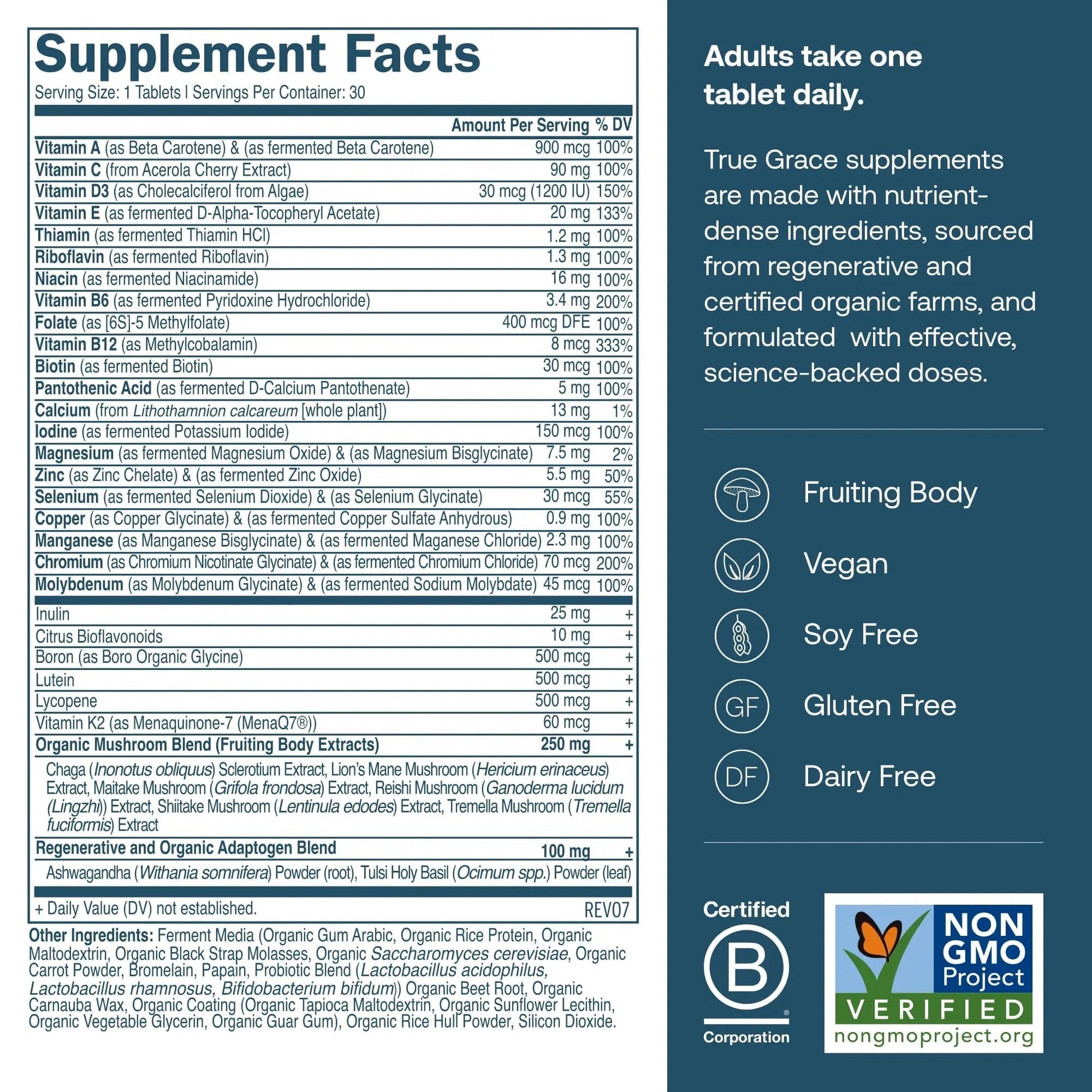 True Grace Men's 40+ One Daily Multivitamin Fermented Minerals, Organic Adaptogens & Mushrooms Whole Body Balance Immune True Grace buy supplements canada