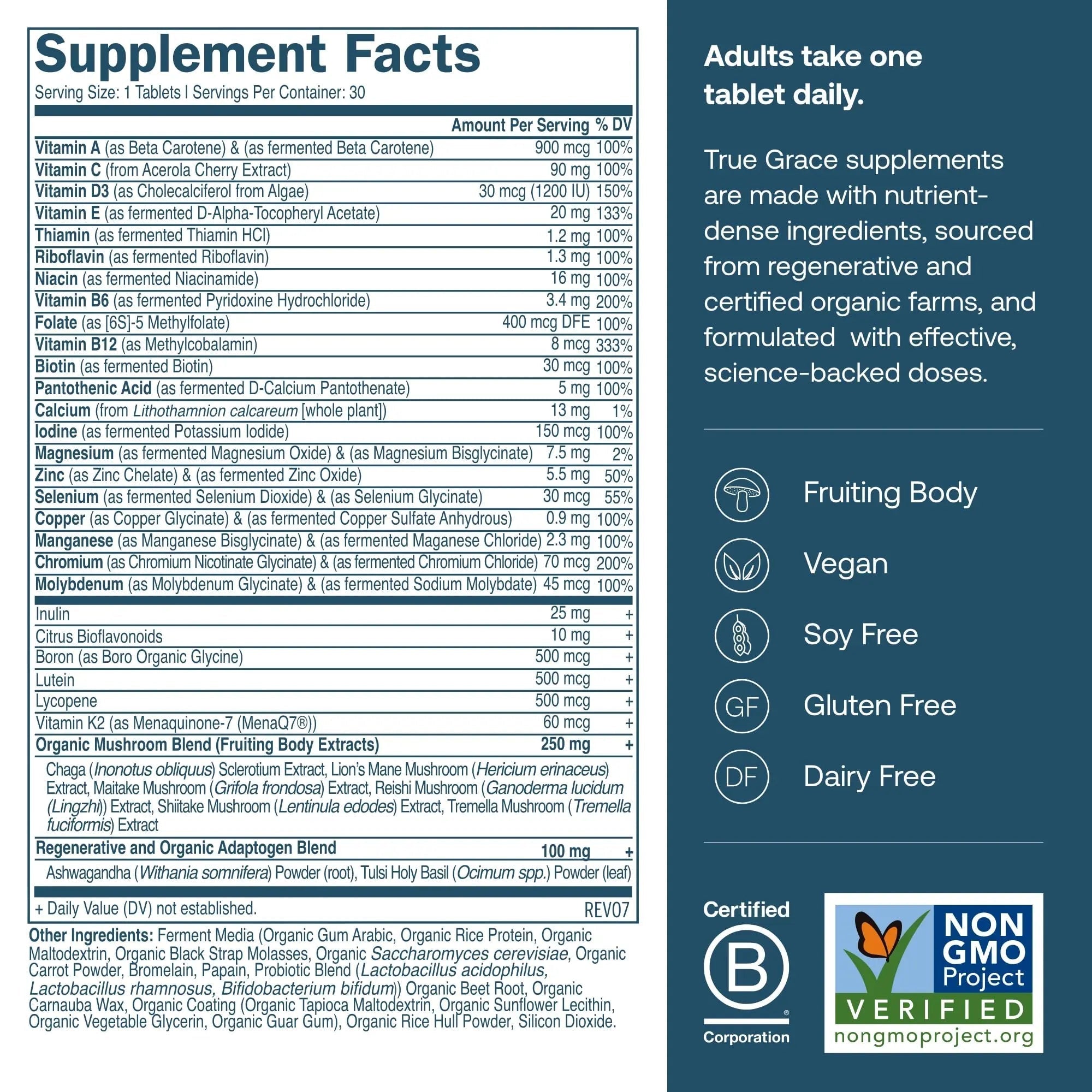 True Grace Men's 40+ One Daily Multivitamin Fermented Minerals, Organic Adaptogens & Mushrooms Whole Body Balance Immune True Grace buy supplements canada