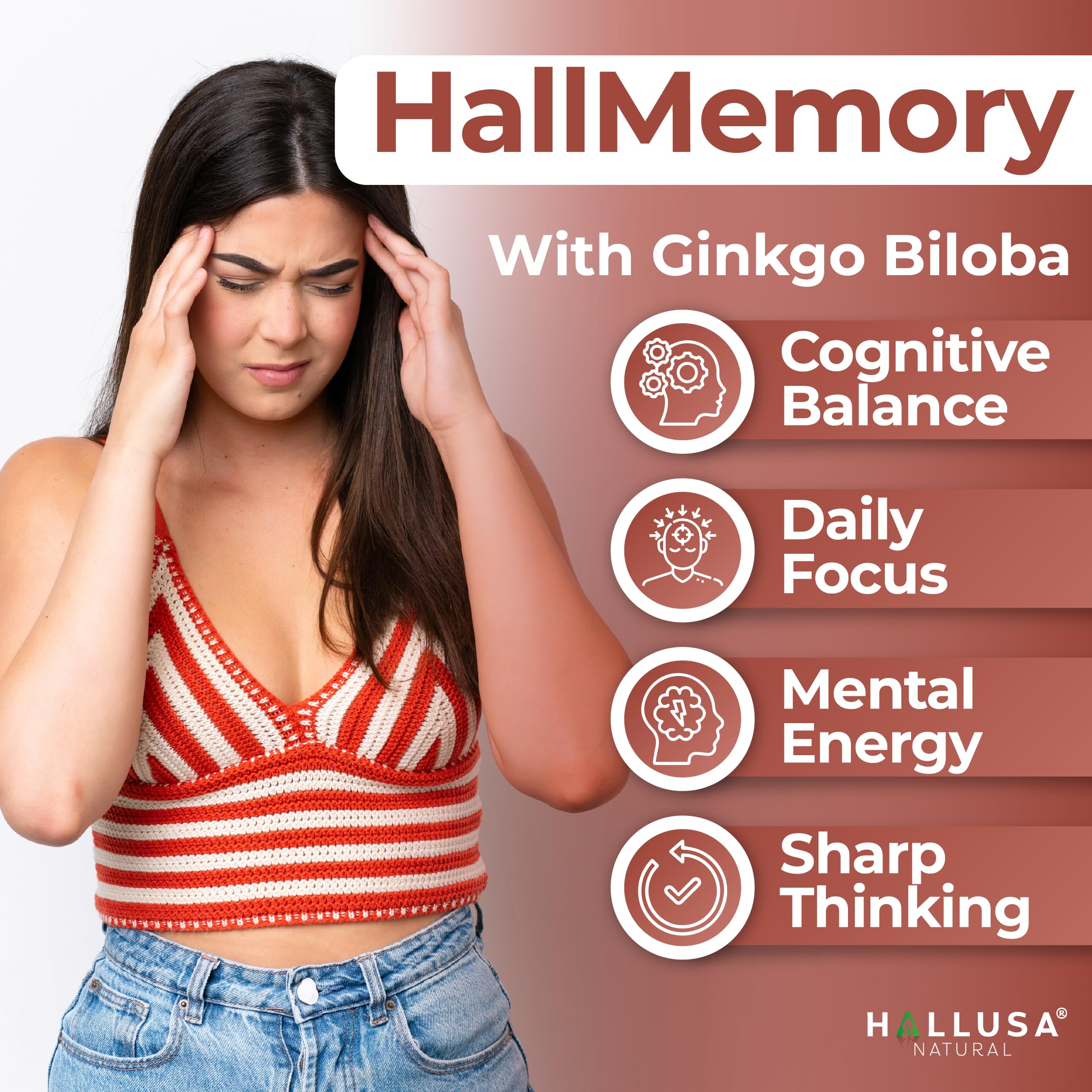 Hallusa Natural Brain Health Supplement Capsules 1680mg, Ginkgo Biloba, B Vitamins & Choline, Memory & Focus Support, Brain Booster for Men & Women, 60 Count Hallusa Natural buy supplements canada