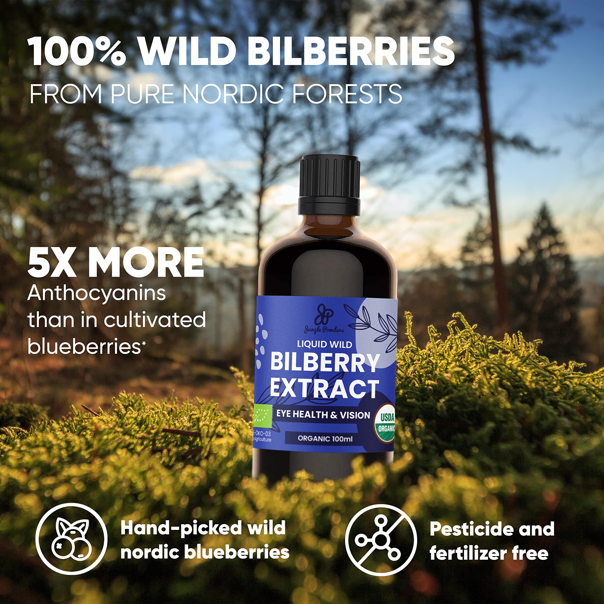 Grandpa Gifts from Granddaughter Wild Bilberry Extract USDA Organic Alcohol-Free 2x3.4oz Bottle of Liquid Bilberry Gift for Grandpa Health Gifts for Eyes High Bioavailability Liquid Extract 40 Serving Jungle Powders buy supplements canada