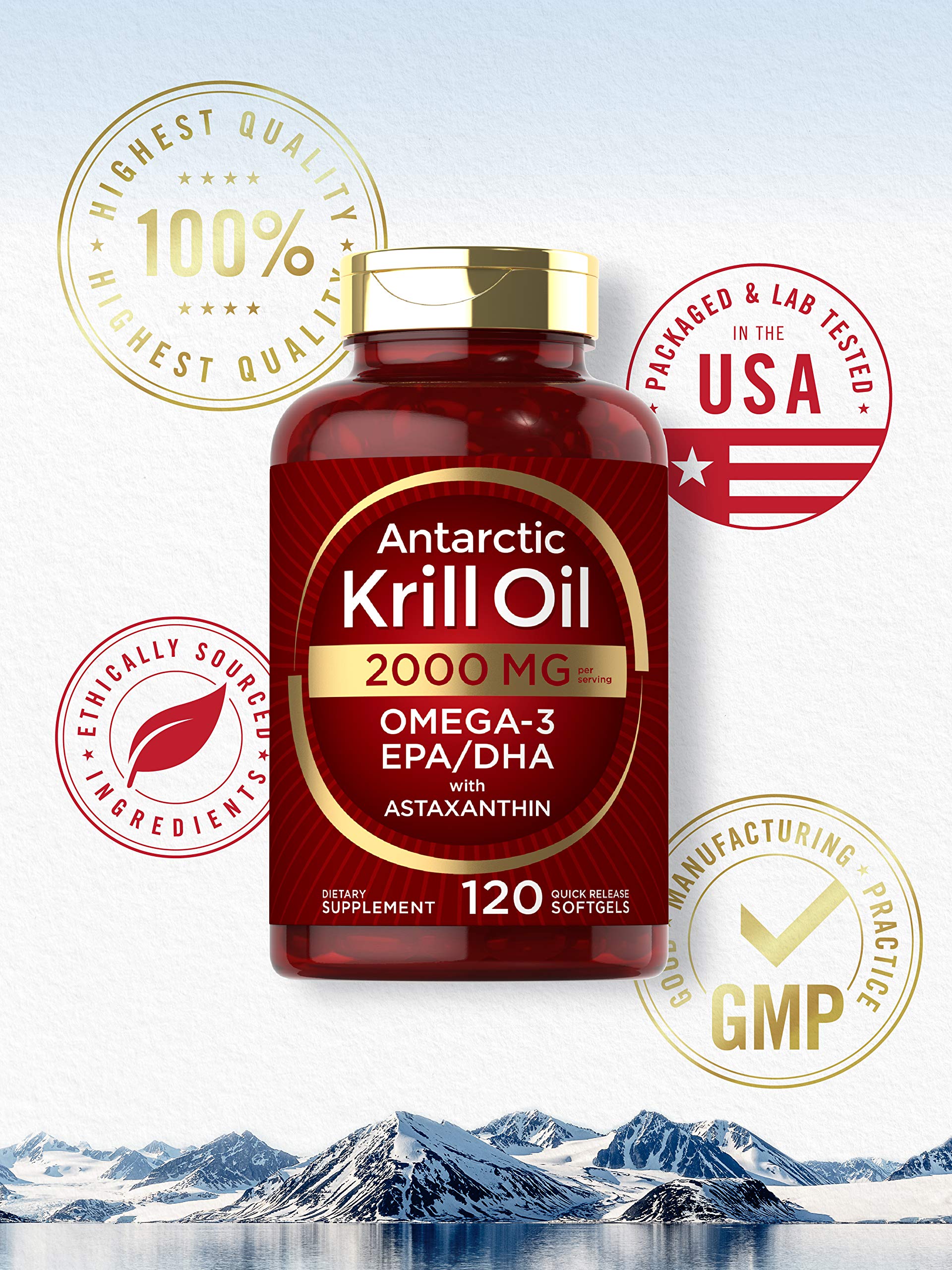 Carlyle Antarctic Krill Oil 2000 mg 120 Softgels | Omega-3 EPA, DHA, with Astaxanthin Carlyle buy supplements canada