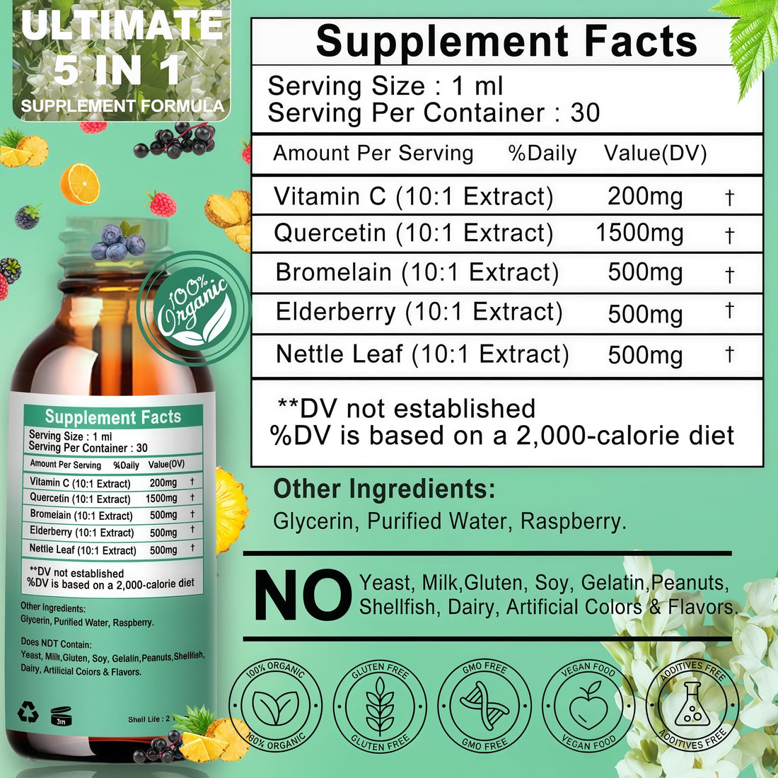 Quercetin Liquid Drops, Quercetin with Bromelain Elderberry Nettle Leaf Vitamin C Liquid Supplements, High Absorption Quercetin Liquid Drops for Women Men, Healthy Immune Antioxidant Support, Non-GMO Vita letuo buy supplements canada