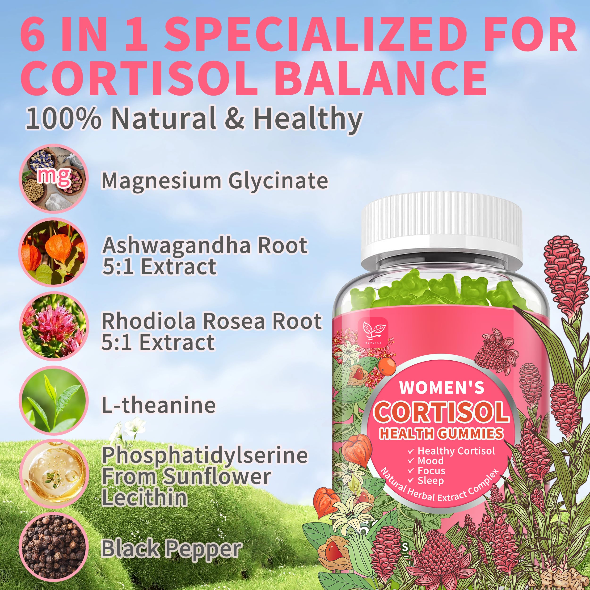 Cortisol Gummies for Women,Cortisol Manager with Ashwagandha,Magnesium,L-theanine,Phosphatidylserine,Rhodiola Rosea,Black Pepper for Mood Support,Adrenal Balance,Sleep,Vegan,Apple Flavor,60 Count Hudetex buy supplements canada