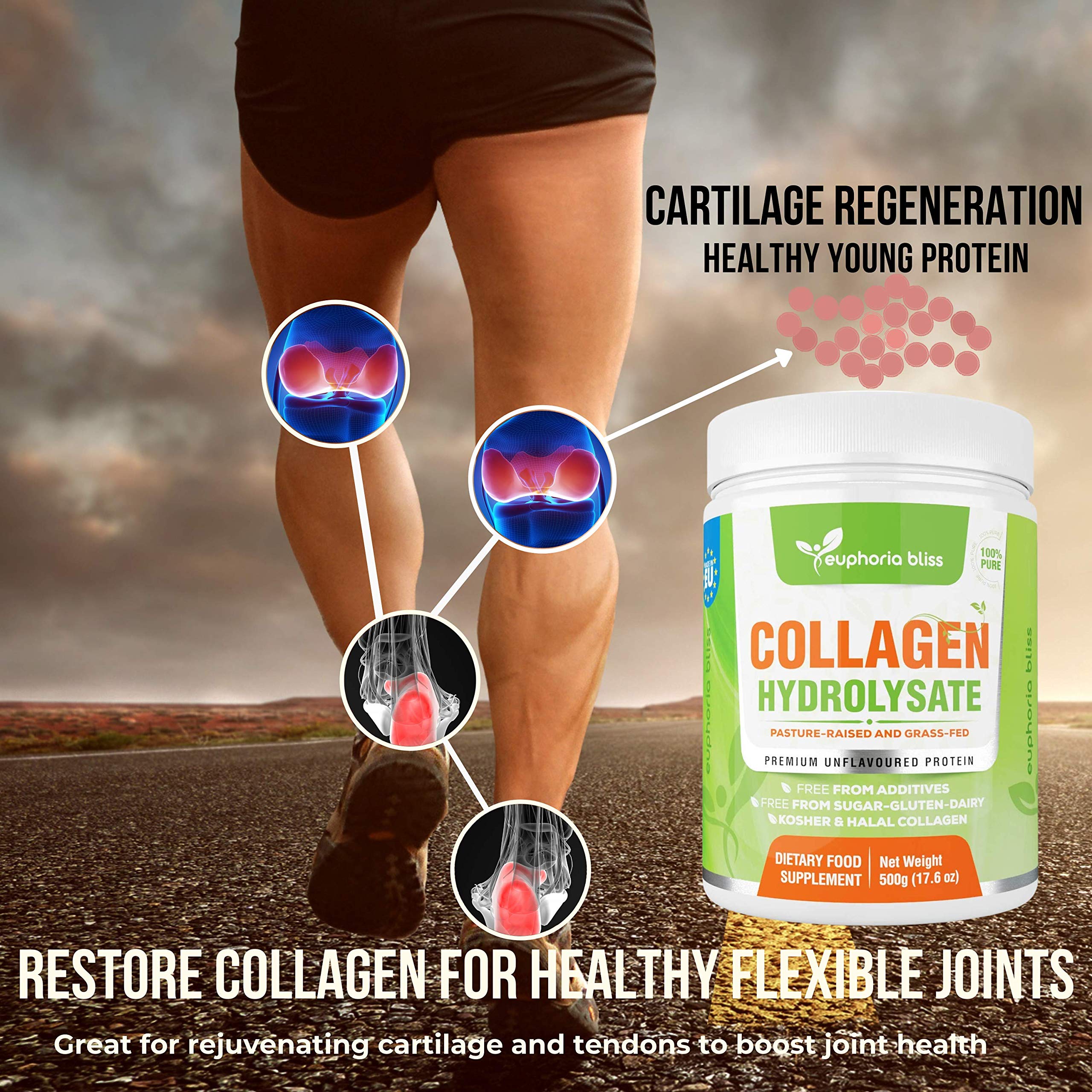 Premium Collagen Powder 500g Unflavoured High Grade Hydrolysed Collagen Joints, Bones, Gut, Wrinkles, Hair, Skin, Nails, Pain, Injury, Sleep, Fitness, Keto Euphoria Bliss buy supplements canada