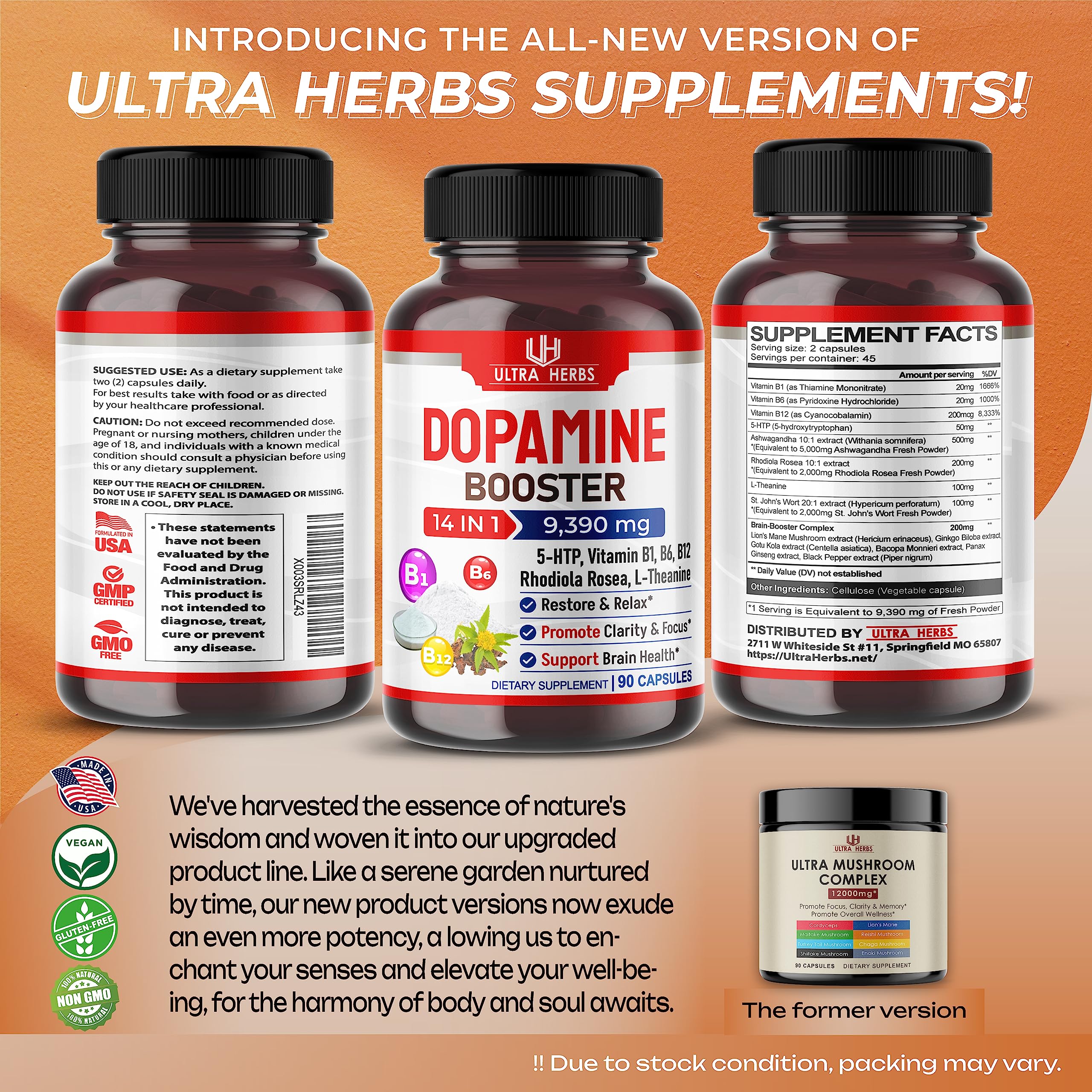 Dopamine Focus Supplement Ashwagandha 5000mg 5-HTP 50mg Rhodiola Rosea 2000mg ULTRA HERBS buy supplements canada