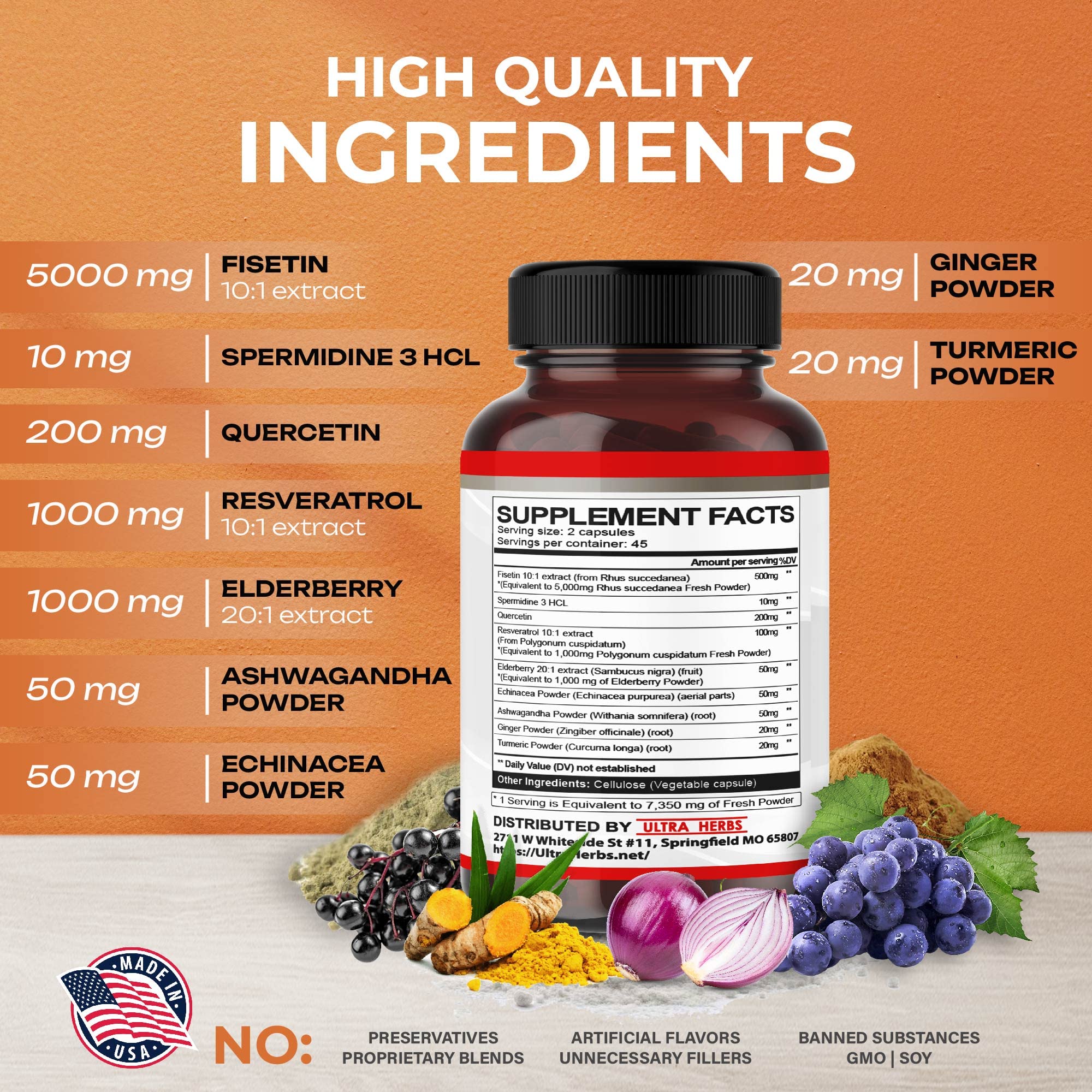 Ultra Fisetin Supplements Complex 7350mg Resveratrol 1000mg Quercetin 200mg ULTRA HERBS buy supplements canada