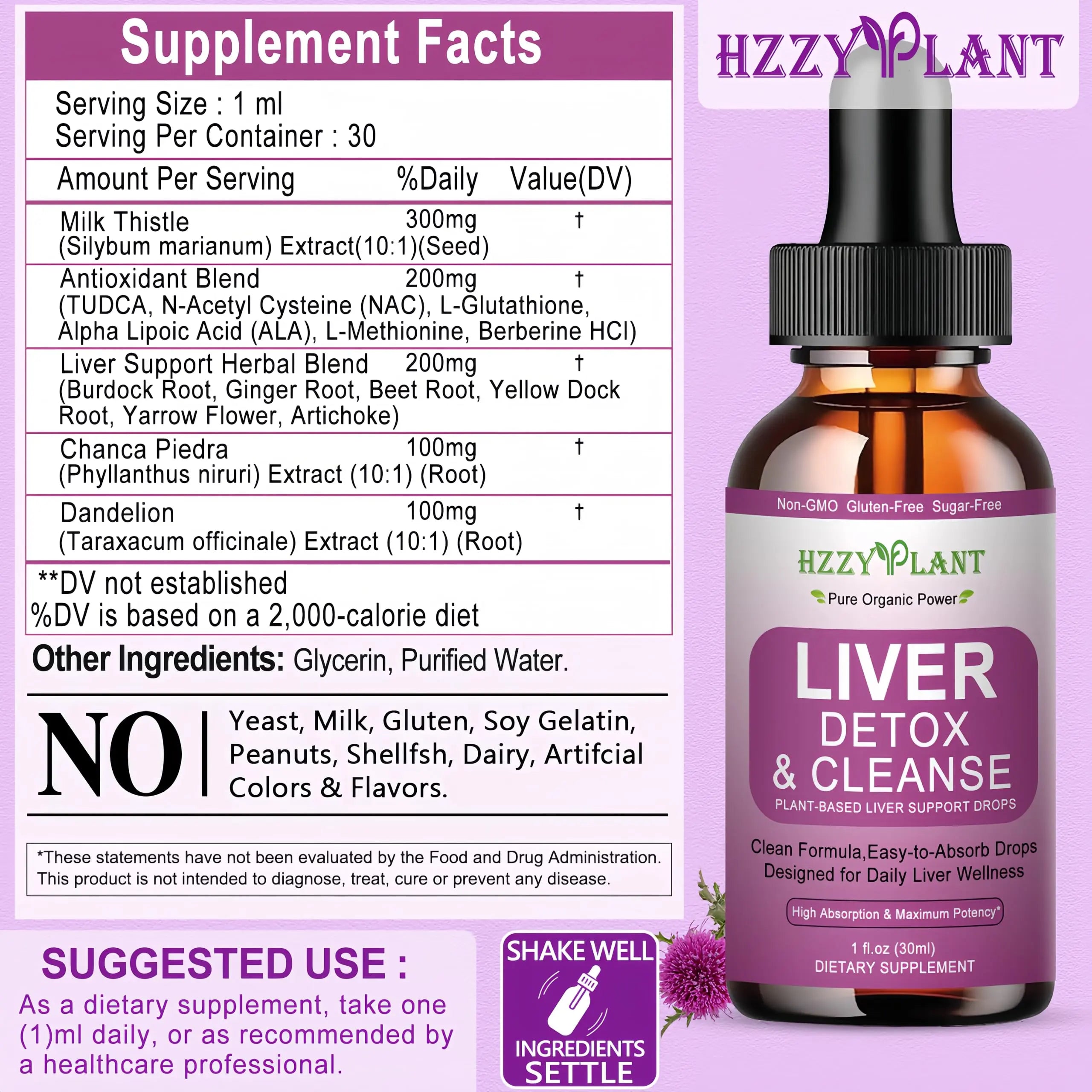 Liver Cleanse Detox & Repair Drops - Liquid Liver Support Tincture with Milk Thistle, Dandelion, Artichoke, TUDCA, NAC, Chanca Piedra - 15-in-1 Advanced Liver Detox Health Supplement - Vegan, Non-GMO HZZYPLANT buy supplements canada