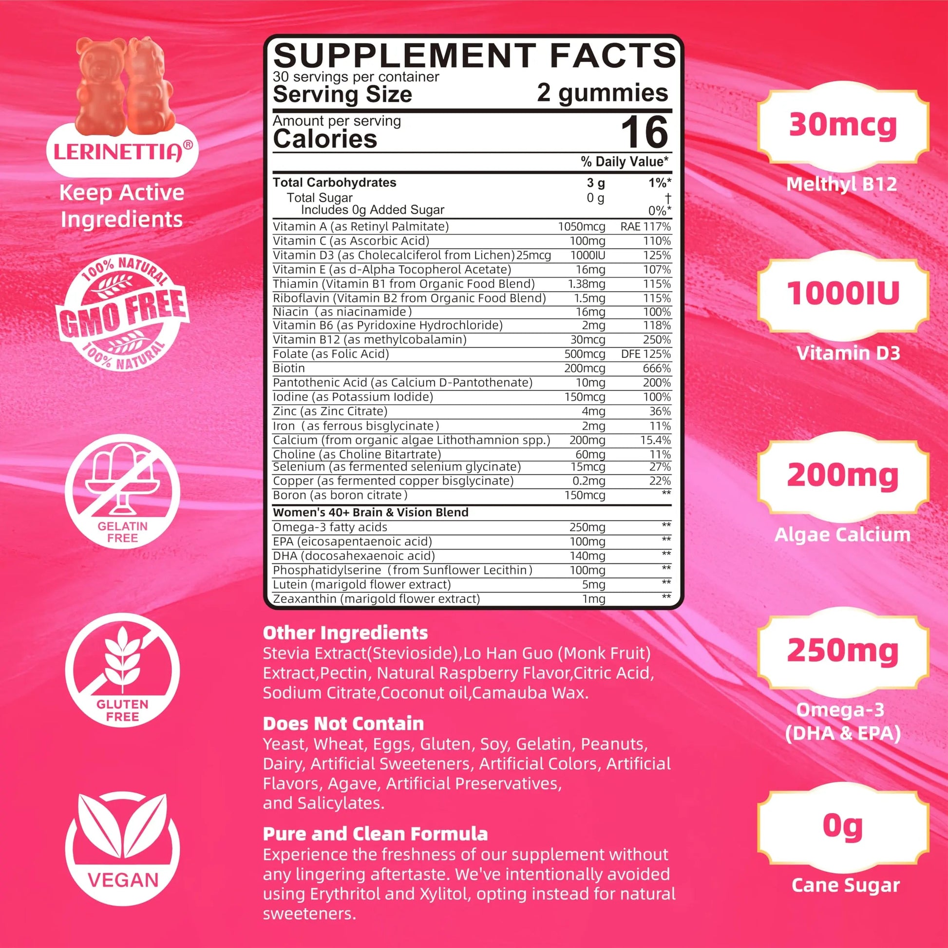 Lerinettia Multivitamin for Women Gummies for 40+ with Omega-3, Niacinamide, B-Complex, Lutein, Iron, Choline, Phosphatidylserine, Vitamin D3 Lerinettia buy supplements canada