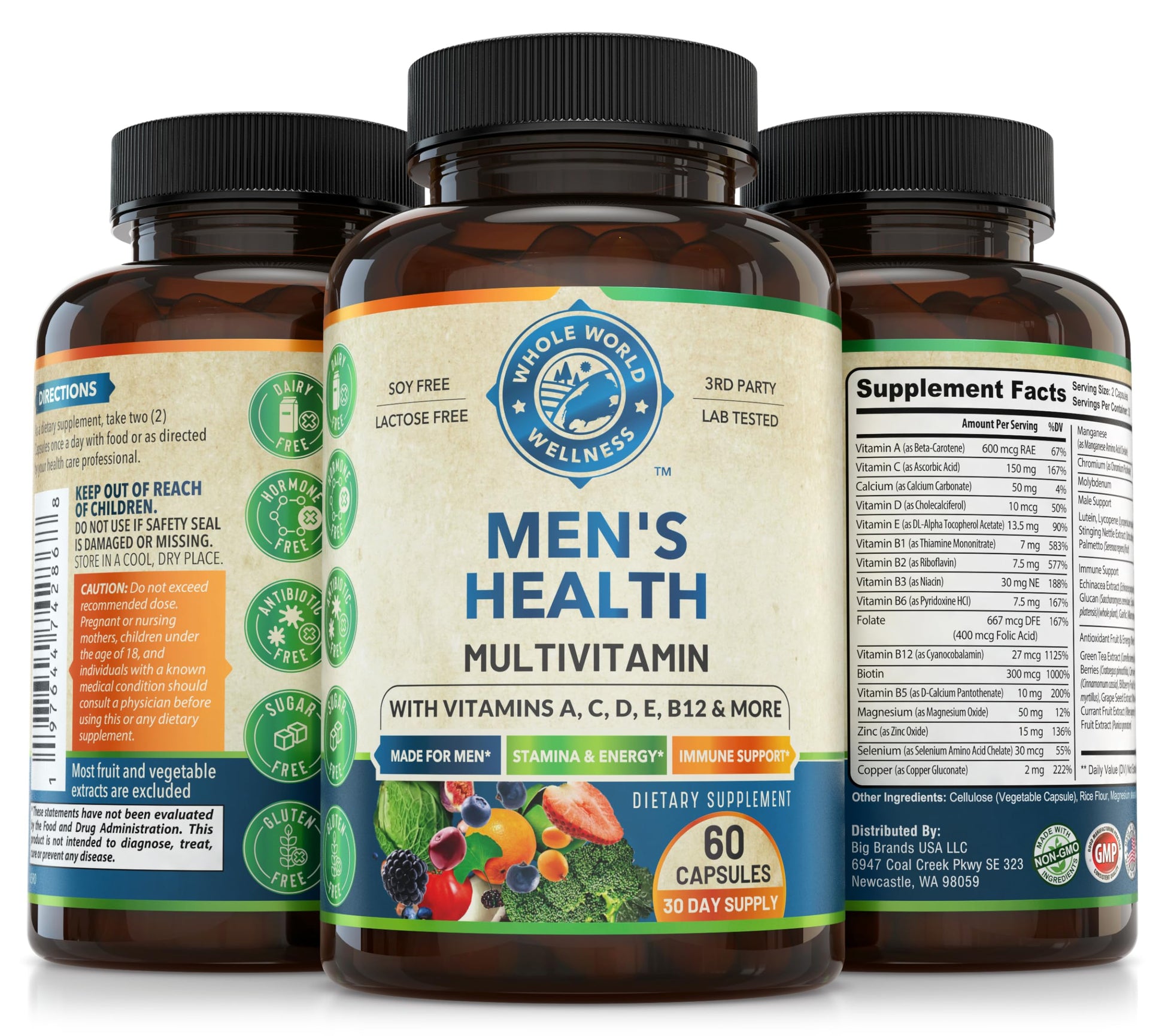 Whole World Wellness Mens Daily Multivitamin Multimineral Supplement for Energy, Focus, Stamina & Performance. Made for Men with 30+ Nutrients, Fruit & Energy Blend. Mens Vitamins, Made in The USA. WHOLE WORLD WELLNESS buy supplements canada