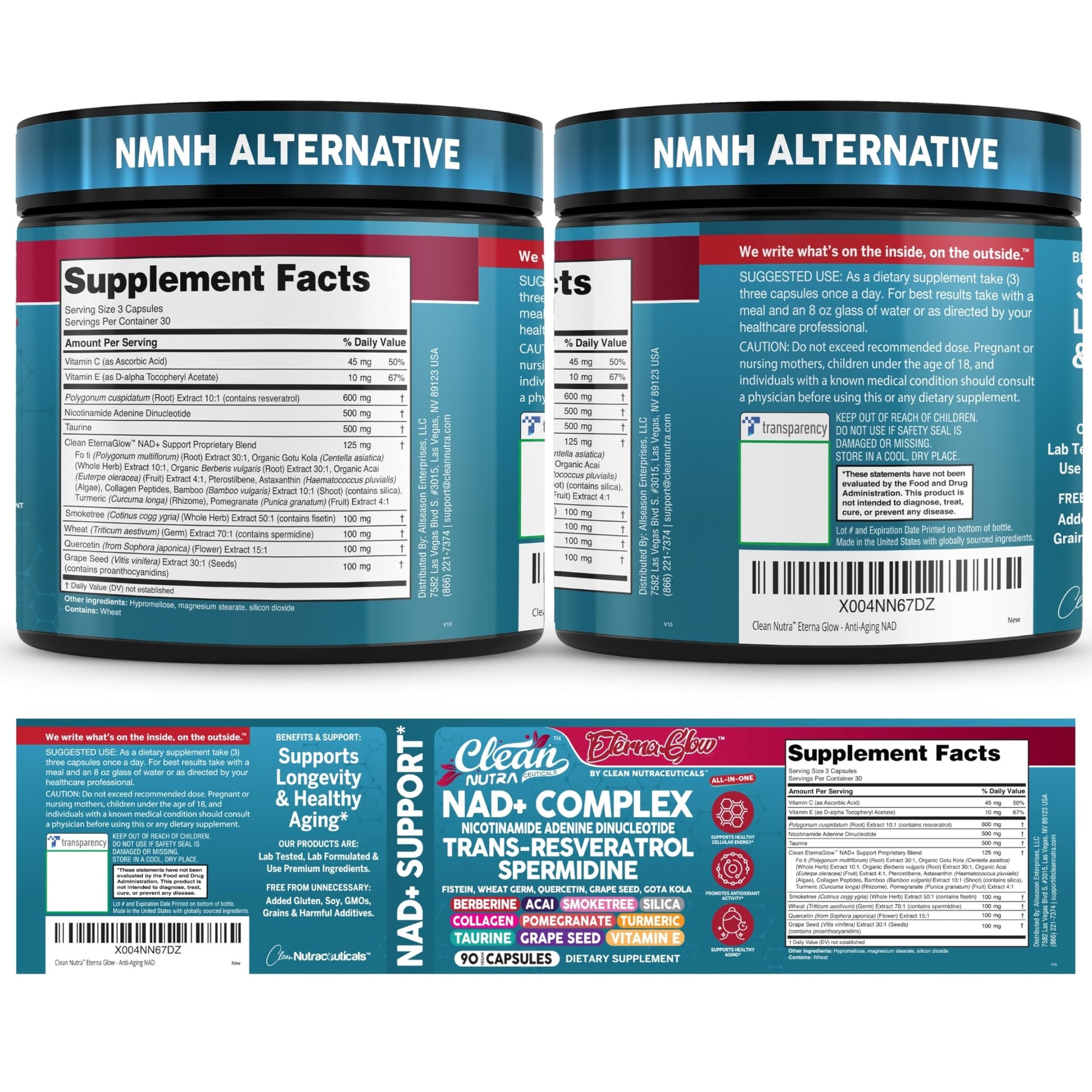 Clean NAD Supplement Resveratrol Liposomal NAD+ Spermidine Fisetin Wheat Germ Quercetin Grape Seed Extract Gotu Kola Berberine Astaxanthin Peptides for Women Energy 90 Capsules Clean Nutraceuticals buy supplements canada