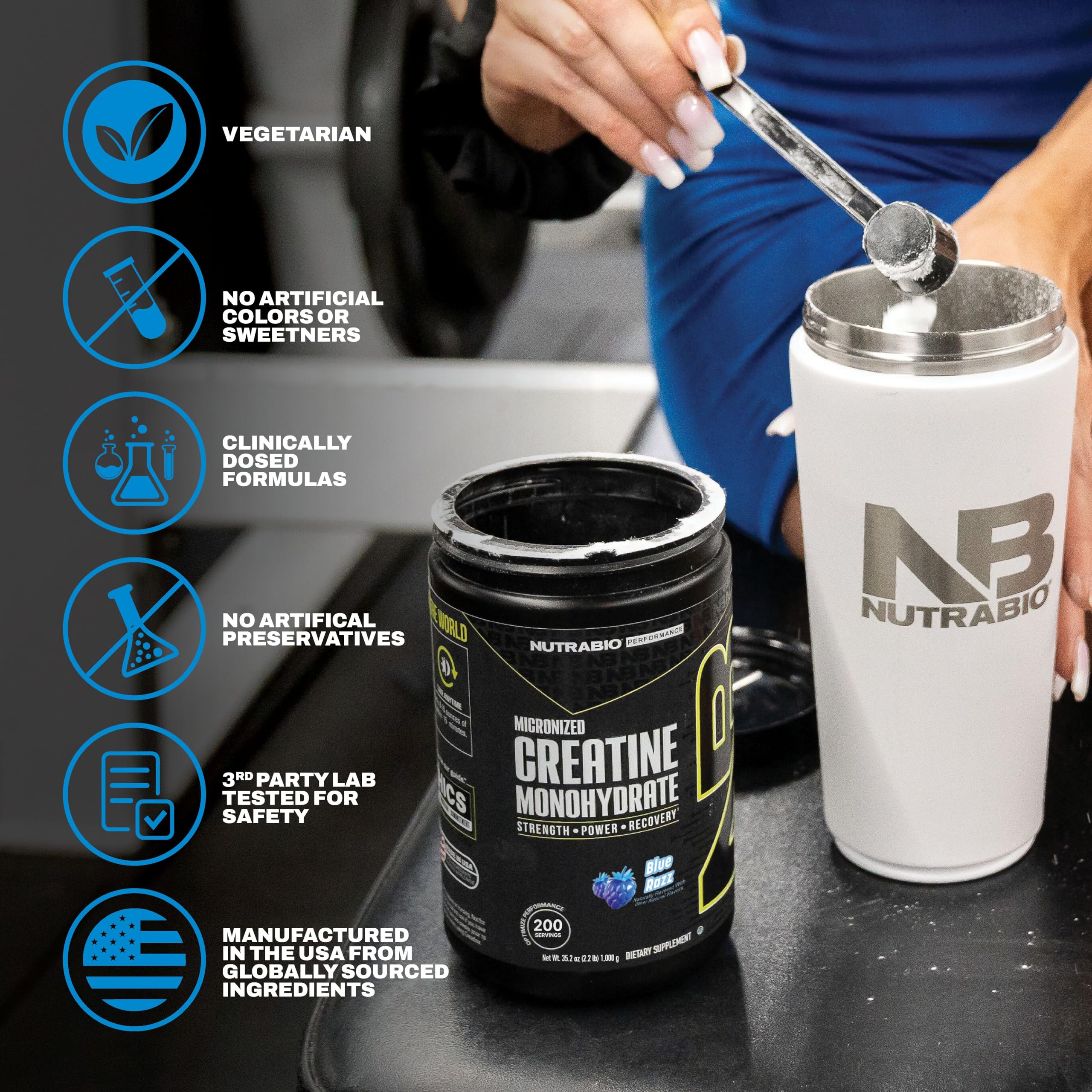 NutraBio Pure Micronized Creatine Monohydrate Powder Supplement, Blue Razz (300 g) - Supports Bulk Muscle Energy, Recovery, and Strength - HPLC Tested Creatine Powder Supplement for Men and Women NutraBio buy supplements canada
