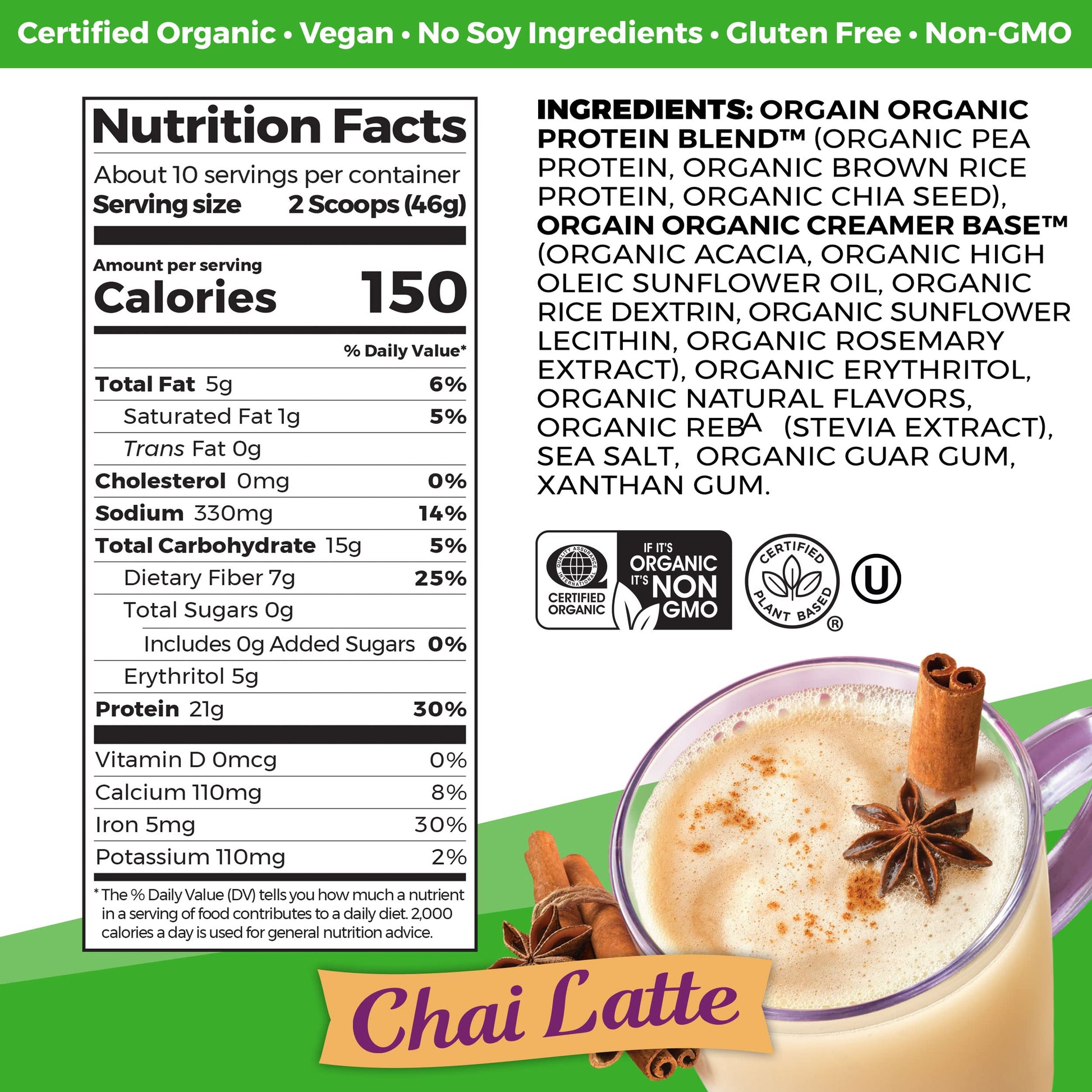 Orgain Organic Vegan Protein Powder, Chai Latte - 21g Plant Based Protein, Gluten Free Orgain buy supplements canada