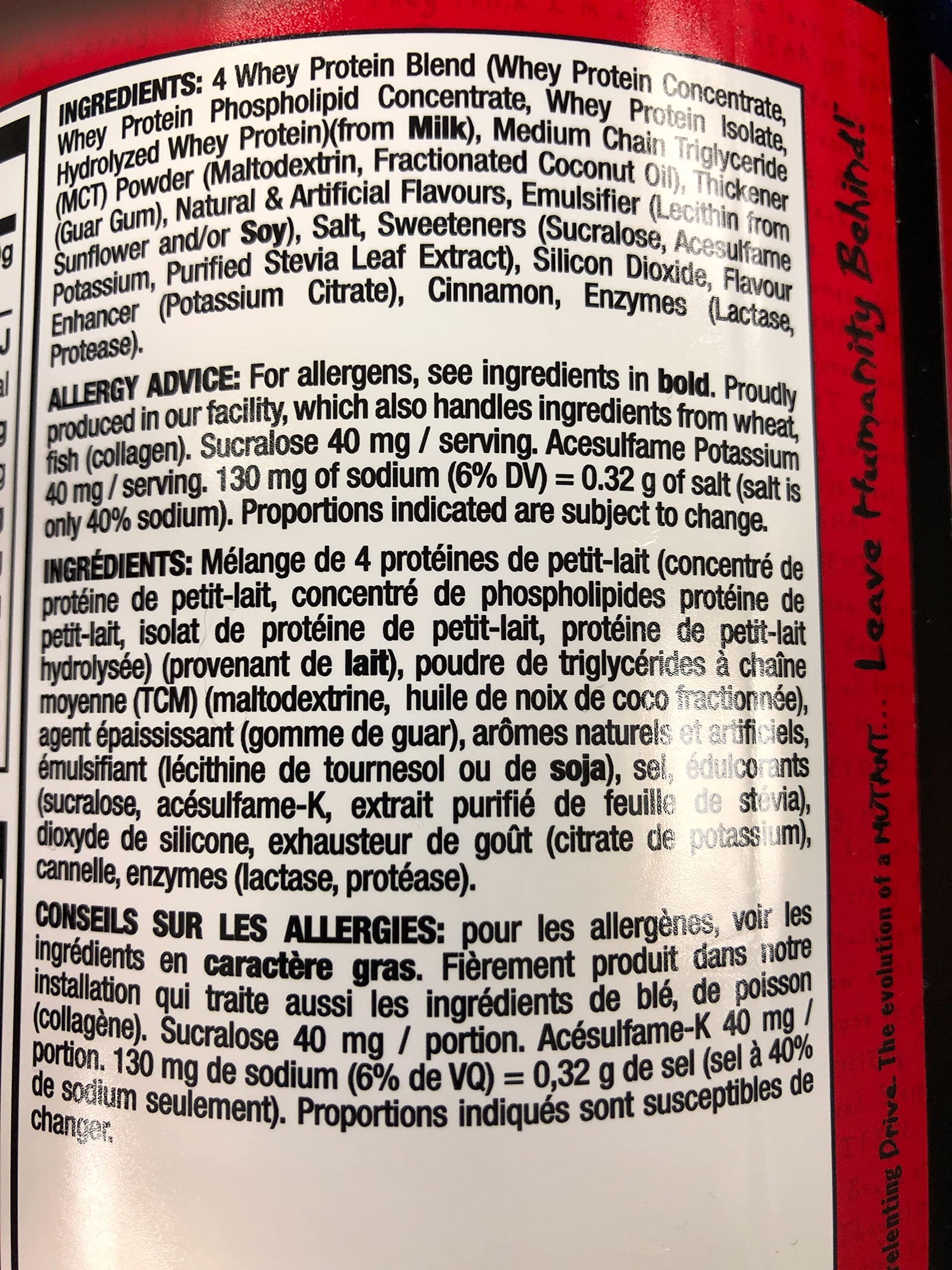 Mutant Whey – 100% Whey Protein Powder, Gourmet Taste, 22g of Protein, 10.4 g EAAs, 5 g BCAAs Mutant buy supplements canada