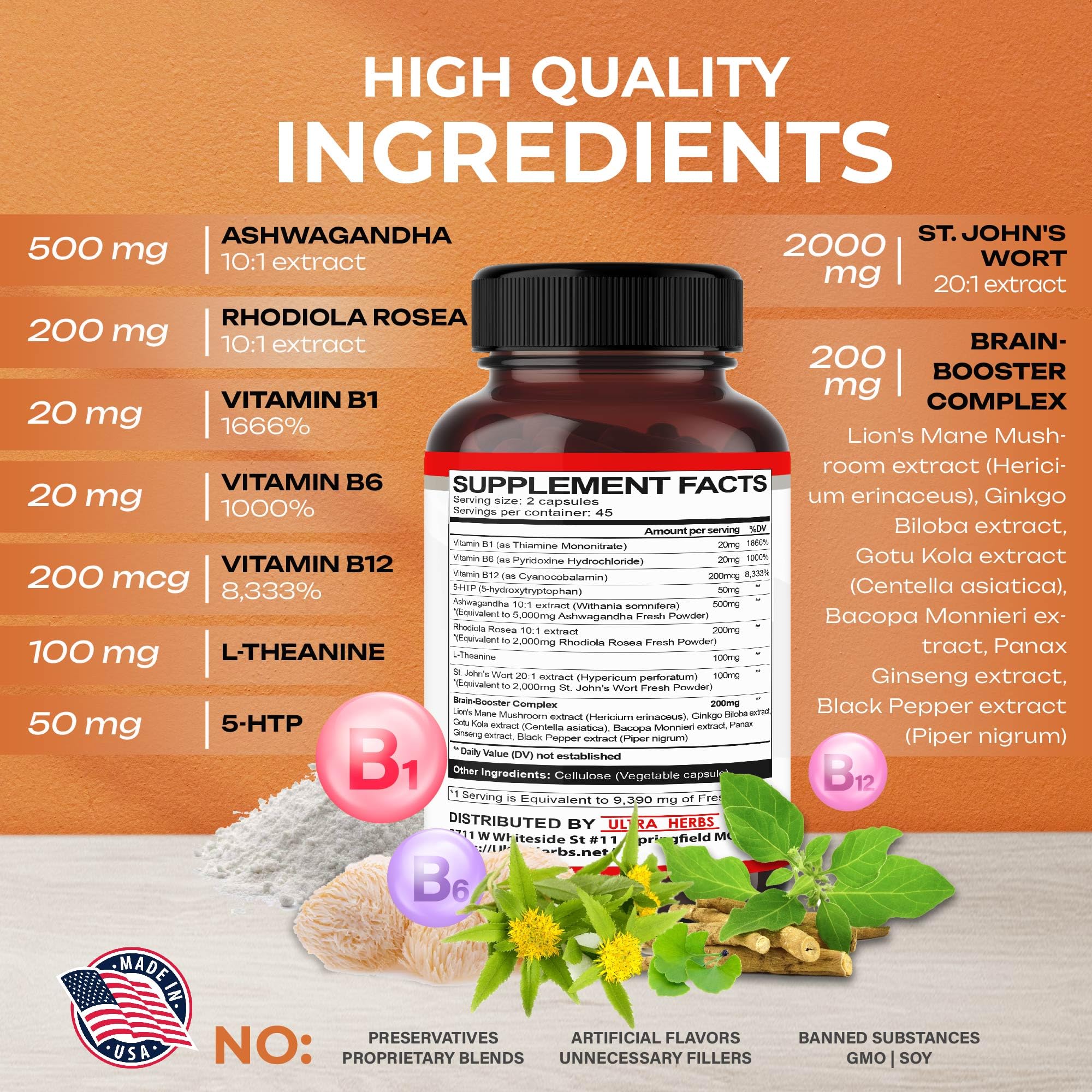 Dopamine Focus Supplement Ashwagandha 5000mg 5-HTP 50mg Rhodiola Rosea 2000mg ULTRA HERBS buy supplements canada