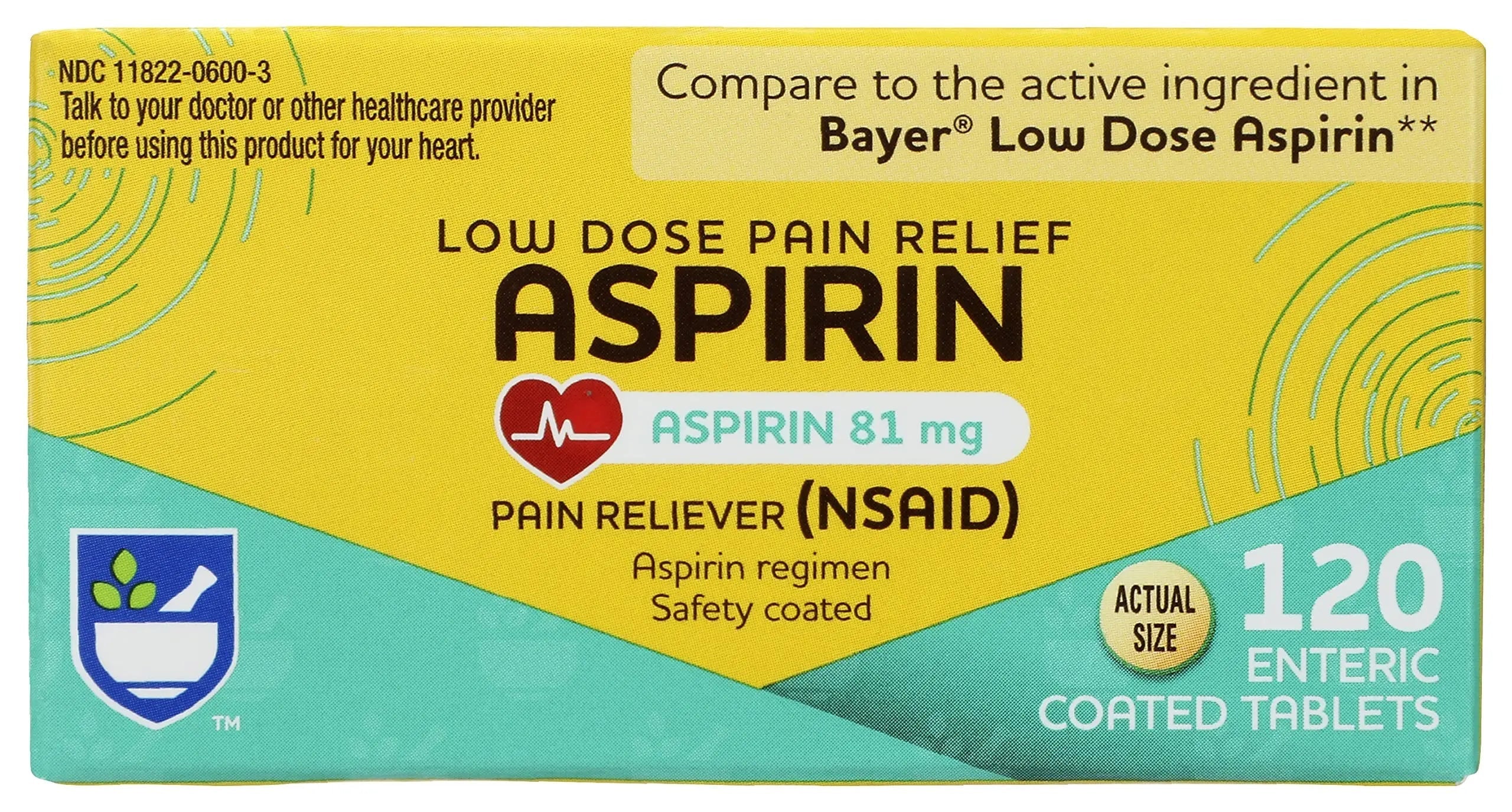 Rite Aid Aspirin Enteric Tablets, 81 mg Aspirin - 120 ct, Low Dose Aspirin | NSAID | Migraine Relief Products | Safety Coated | Enteric Coated Aspirin Regime (Package May Vary) Rite Aid buy supplements canada