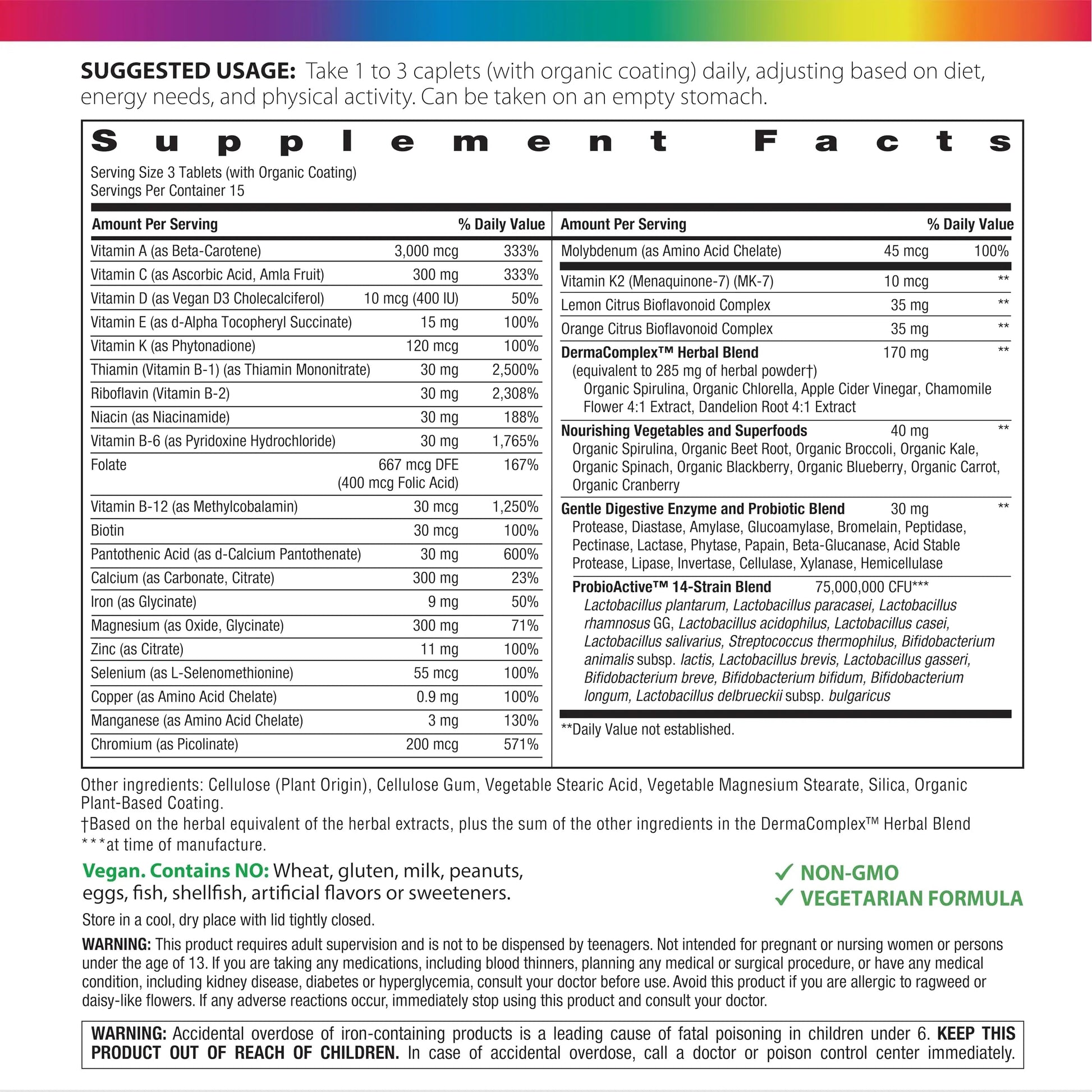 Rainbow Light Teen Multivitamin | 45 Caplets | for Boys and Girls | with DermaComplex, Real Food Nutrients & Iron | Rainbow Light buy supplements canada
