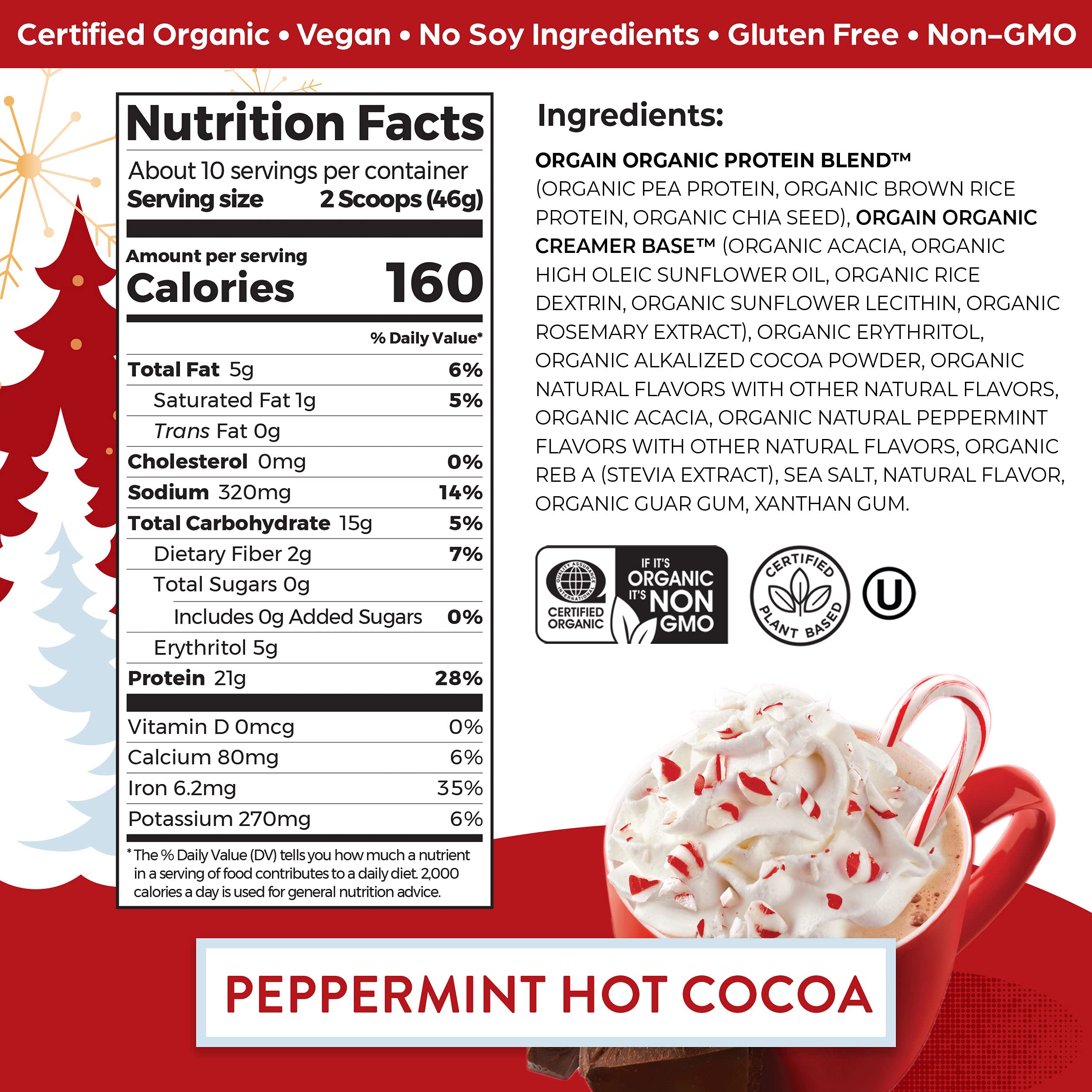 Orgain Organic Vegan Protein Powder, Peppermint Hot Cocoa Seasonal Holiday Flavor Orgain buy supplements canada