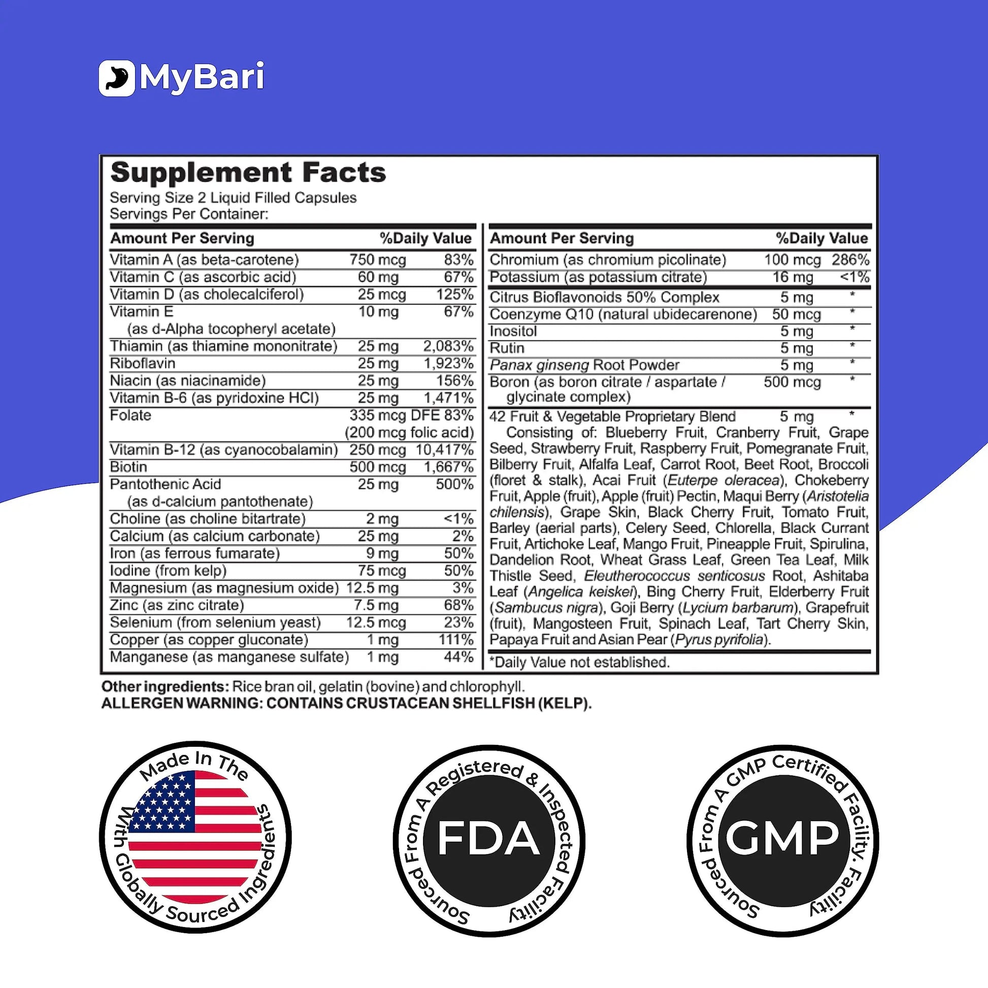 MyBari All-in-One Bariatric Multivitamin with Iron - Made in USA - for Men & Women - Supports Gastric Sleeve & Bypass with 42+ Fruit & Veggie Blend - 60 Liquid Capsules MyBari buy supplements canada