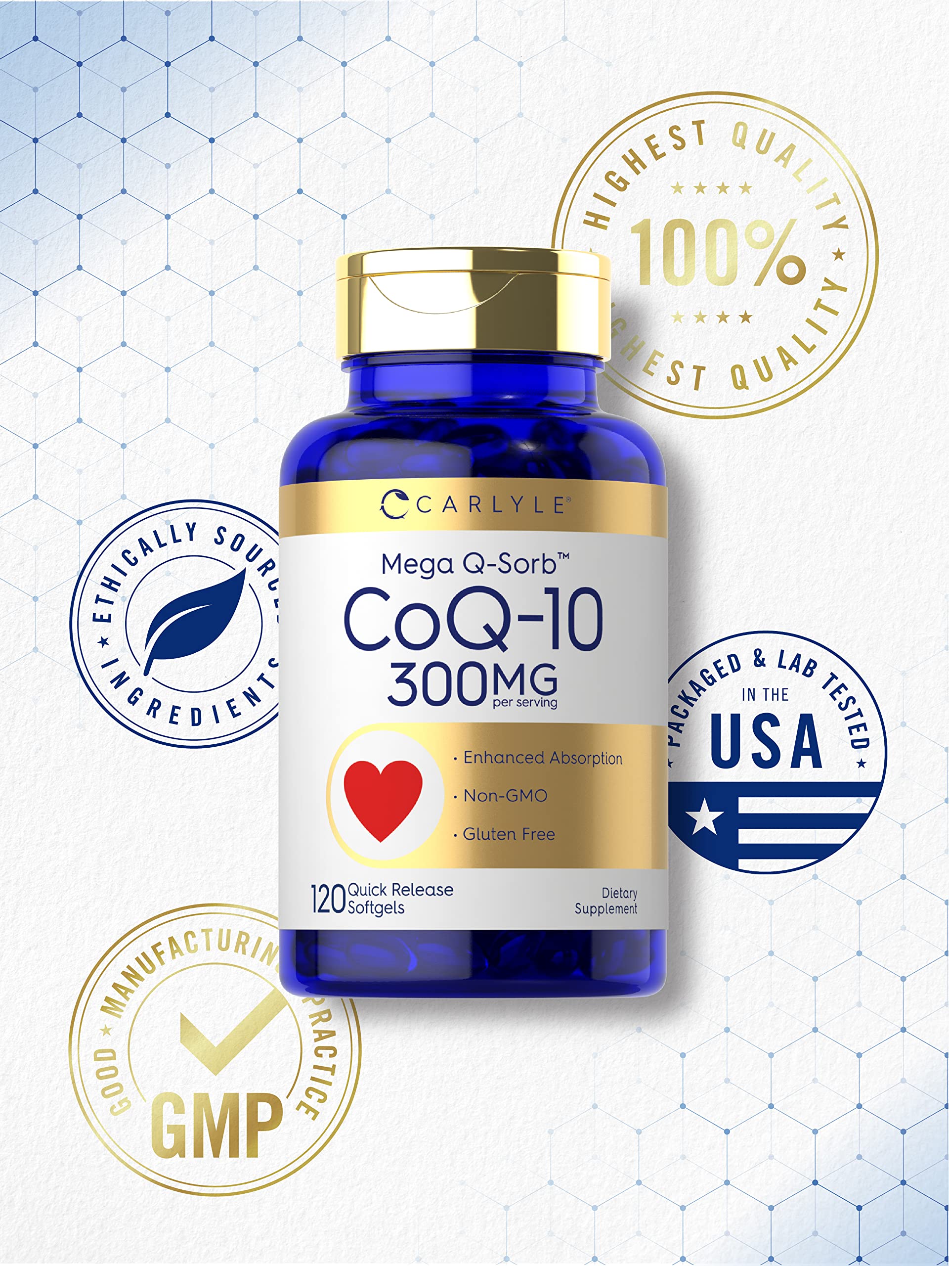 Carlyle CoQ10 300mg | 120 Softgels | Mega Q-Sorb Coenzyme Q-10 | with Black Pepper Carlyle buy supplements canada