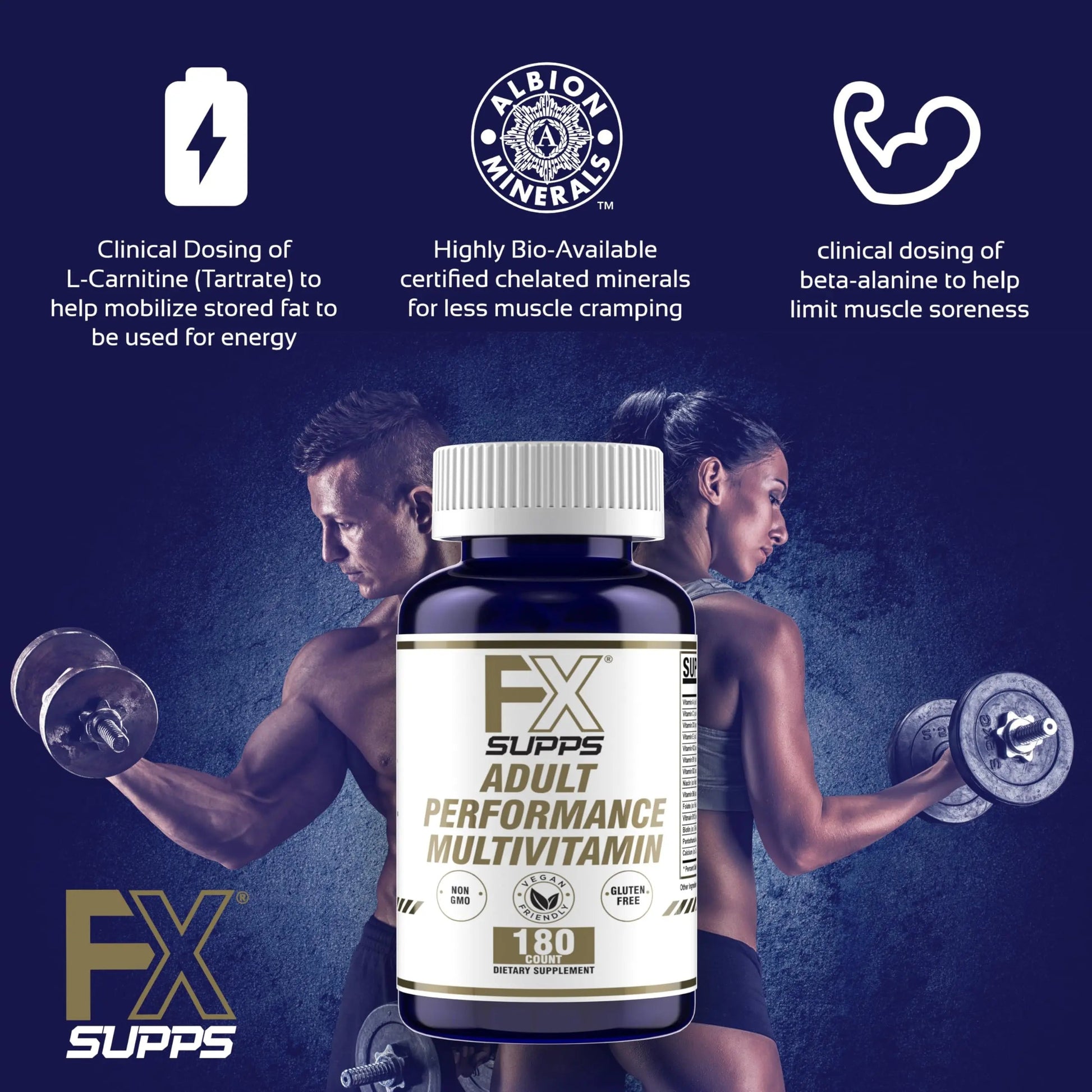 FXSUPPS Performance Multi-Vitamin with Amino Acids, Beta-Alanine and L-Carnitine, Enhanced Performance and Recovery, 180 Tablets FXSUPPS buy supplements canada