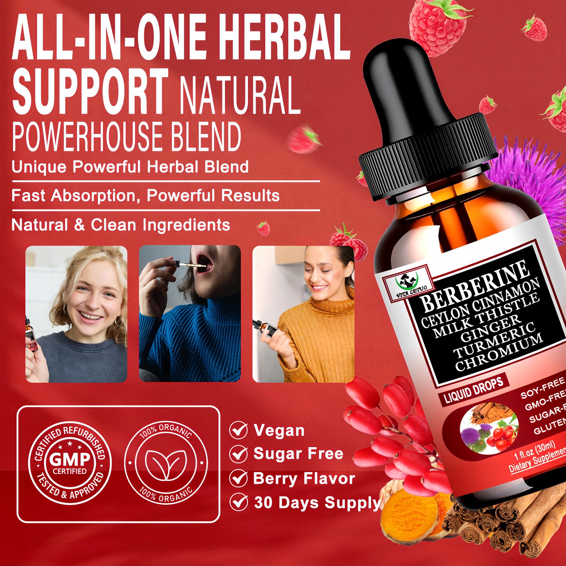 Berberine Drops, High Absorption 6-in-1 Liquid Berberine Supplement with Ceylon Cinnamon Milk Thistle Turmeric, Premium Berberine HCl for Immune Function Metabolic & Digestive Support, 30 Servings Vita letuo buy supplements canada