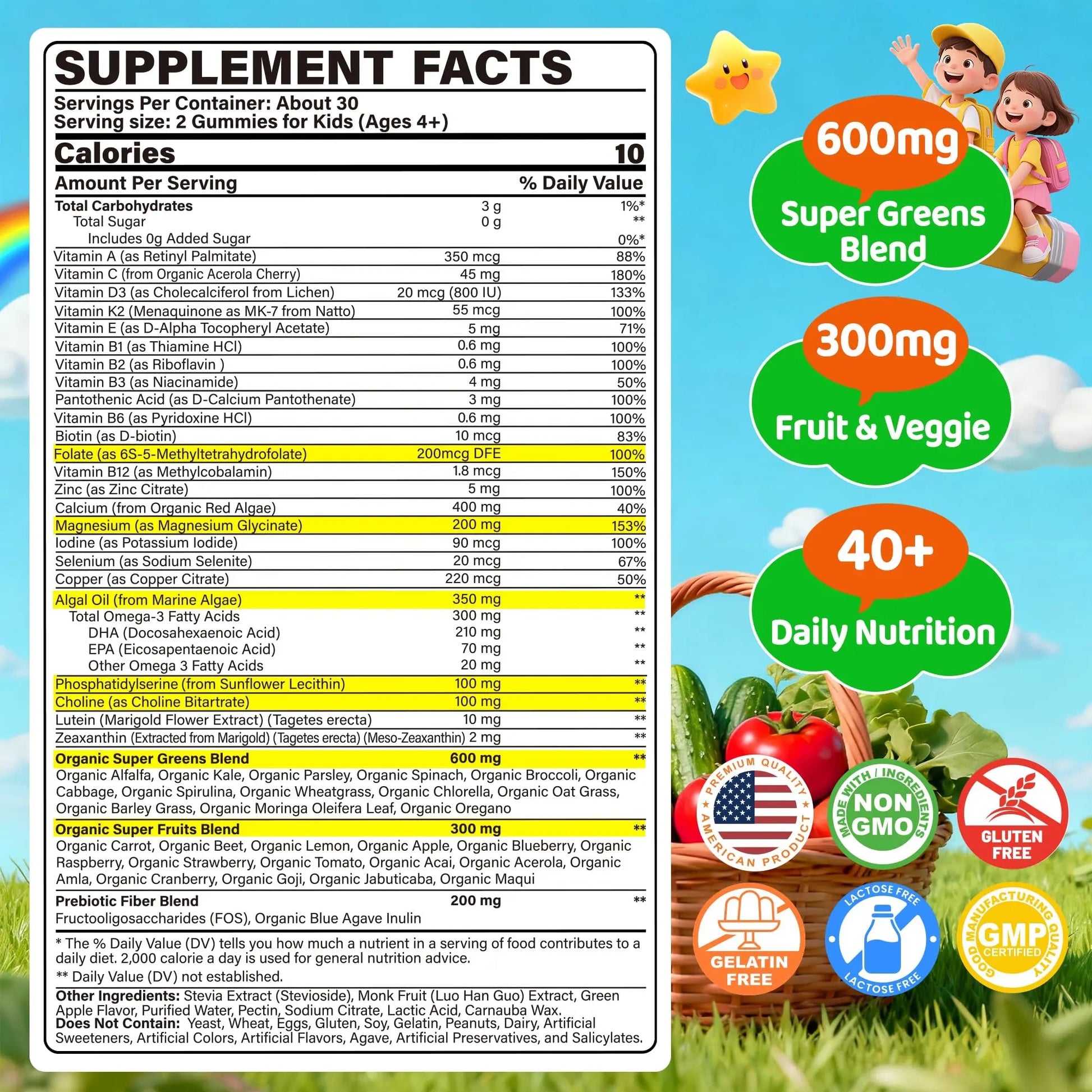 Kids Super Greens Gummies, w/Multivitamins, Spirulina, Chlorella, Spinach, Broccoli, Calcium, Omega-3 (DHA/EPA) EnvyCure buy supplements canada