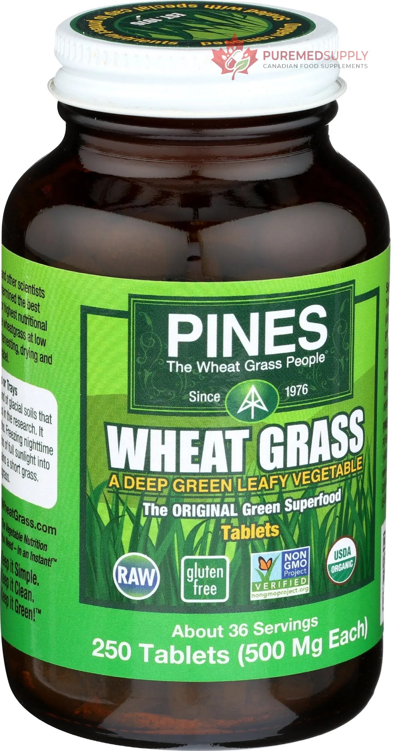 PINES Organic Wheat Grass, 250 Count Tablets | PINES Wheat Grass as featured in the new blockbuster film, Ocean's 8! Pines buy supplements canada