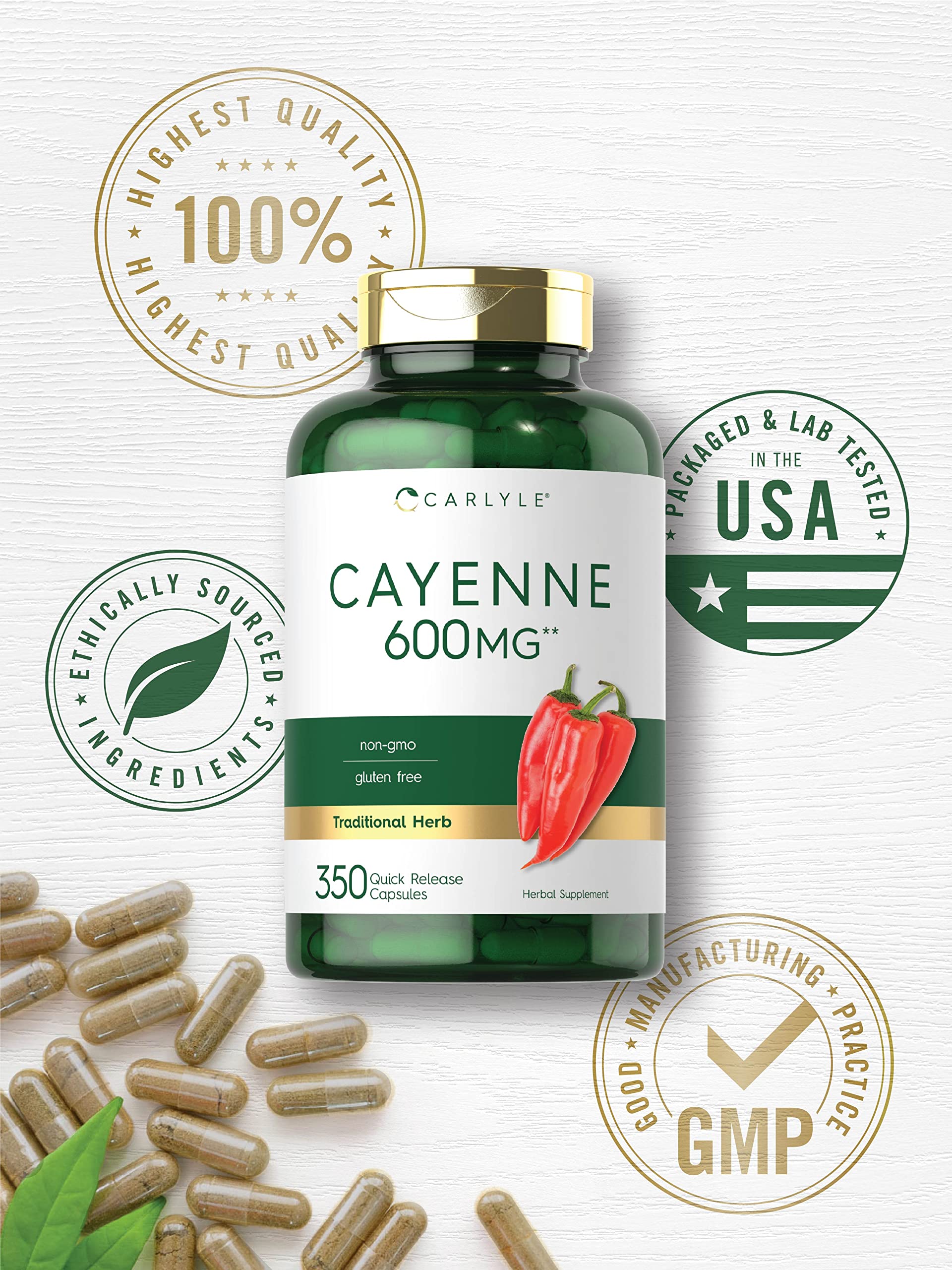 Carlyle Cayenne Pepper Capsules 600mg | 350 Pills | Non-GMO, Gluten Free Supplement Carlyle buy supplements canada