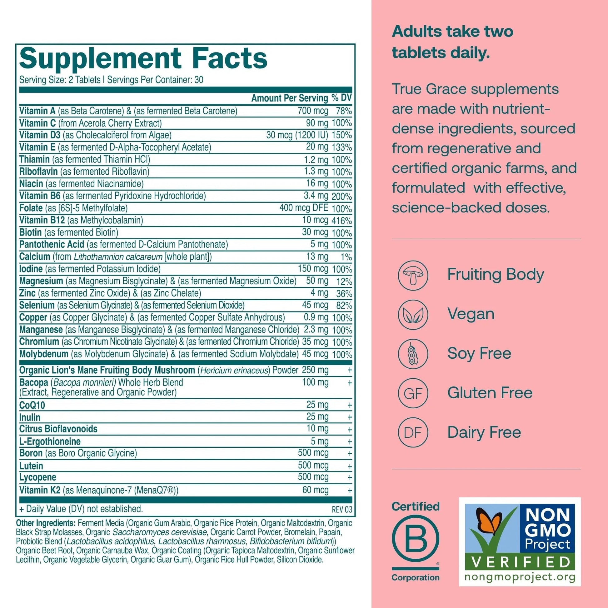 True Grace Daily Women’s Multivitamin 50+ - 60 Easy-to-Swallow Tablets - Immune, Energy, Longevity & Memory Support True Grace buy supplements canada
