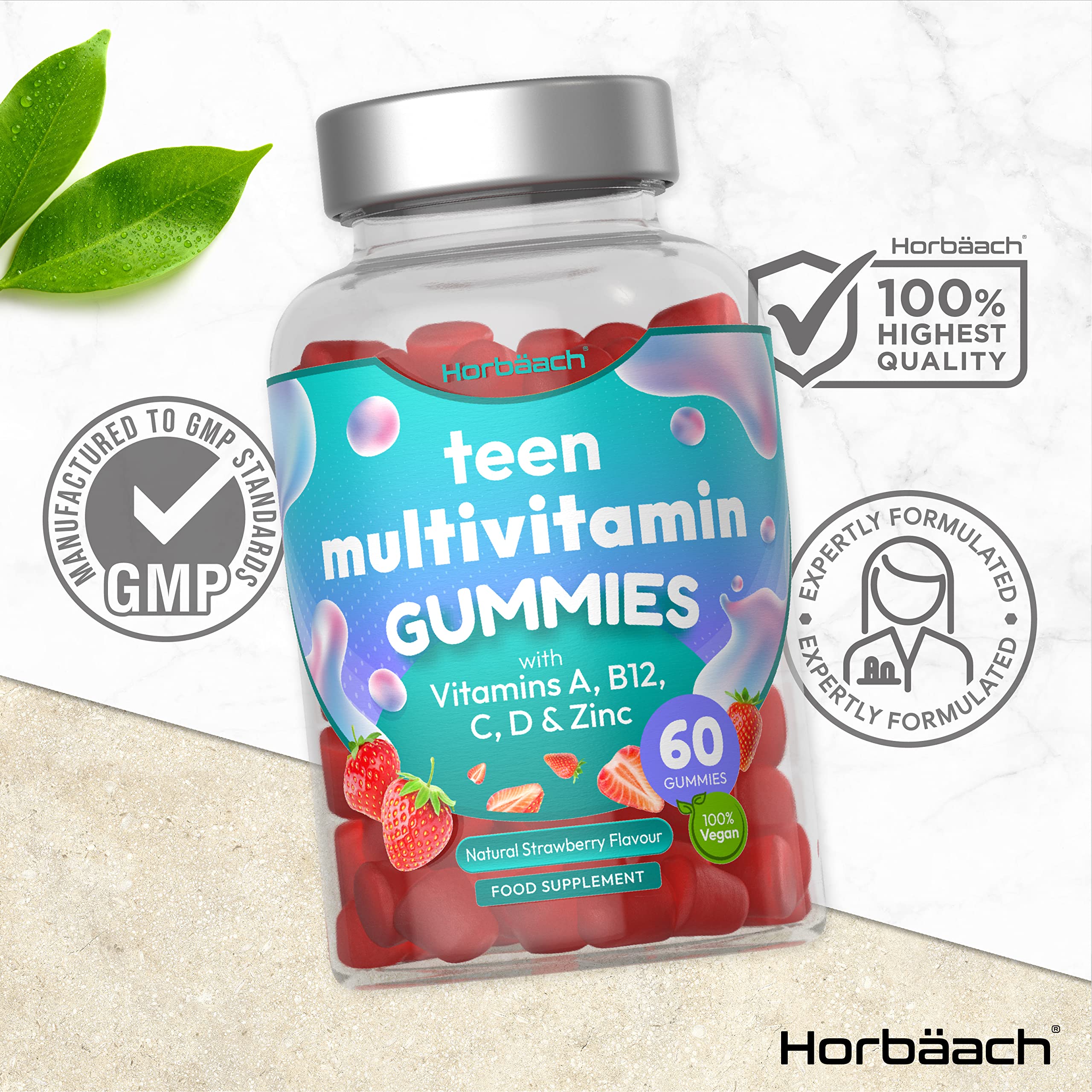 Multivitamins for Teens | 60 Vegan Gummies | 14 Essential Nutrients | with Vitamin A, B12 Horbäach buy supplements canada