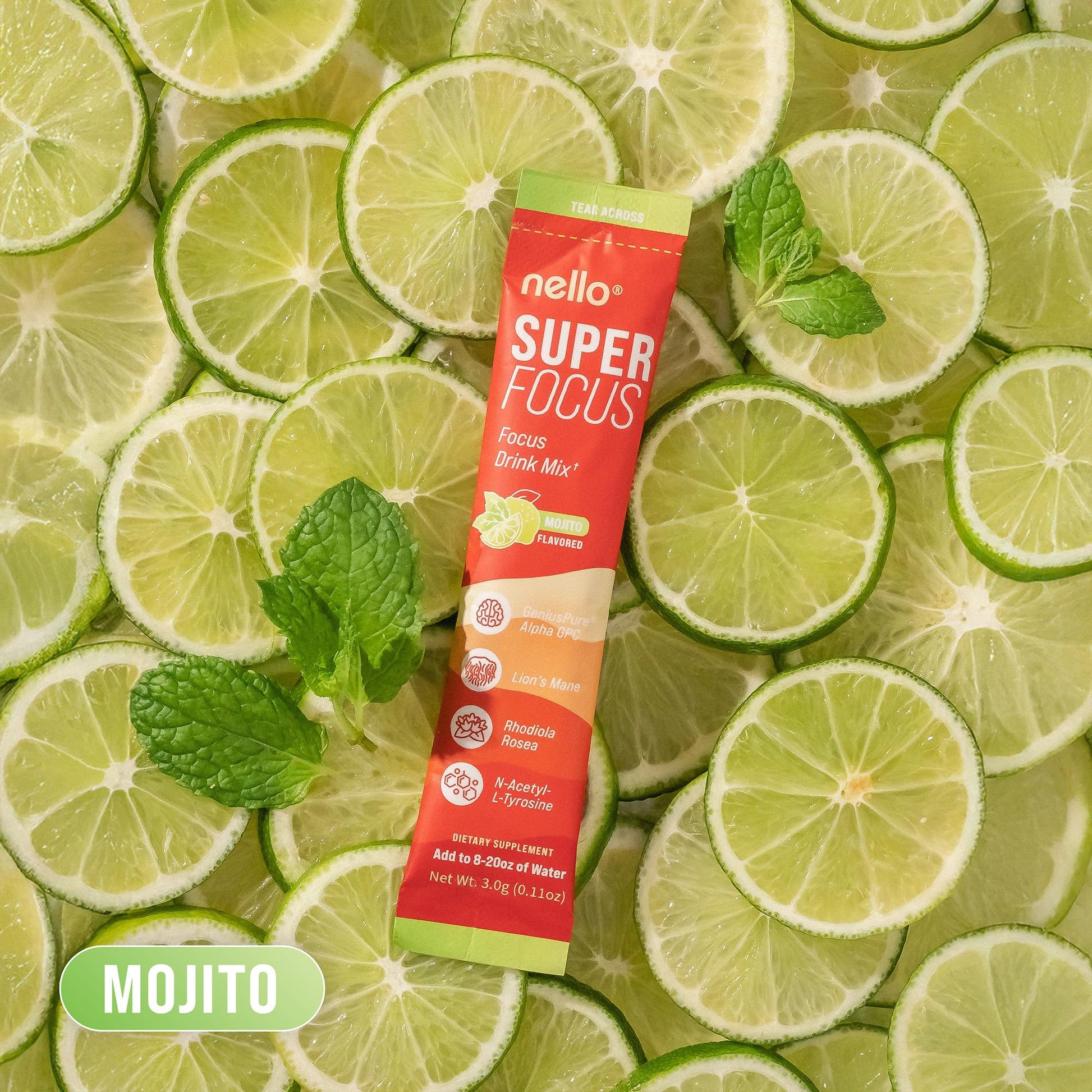 Nello Superfocus Mojito – Nootropic Focus Drink Mix, 20 On-The-Go Packets, Alpha GPC, Lion’s Mane, Rhodiola, Sugar-Free Nello buy supplements canada