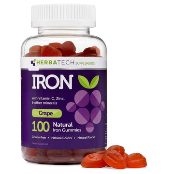 Iron Gummies for Adults and Kids, Chewable Multivitamin Supplement with Iron, Vitamin C, A, B, Zinc, Folic Acid, and Biotin (Grape Flavored) Vegan Safe Herbatech Supplements buy supplements canada