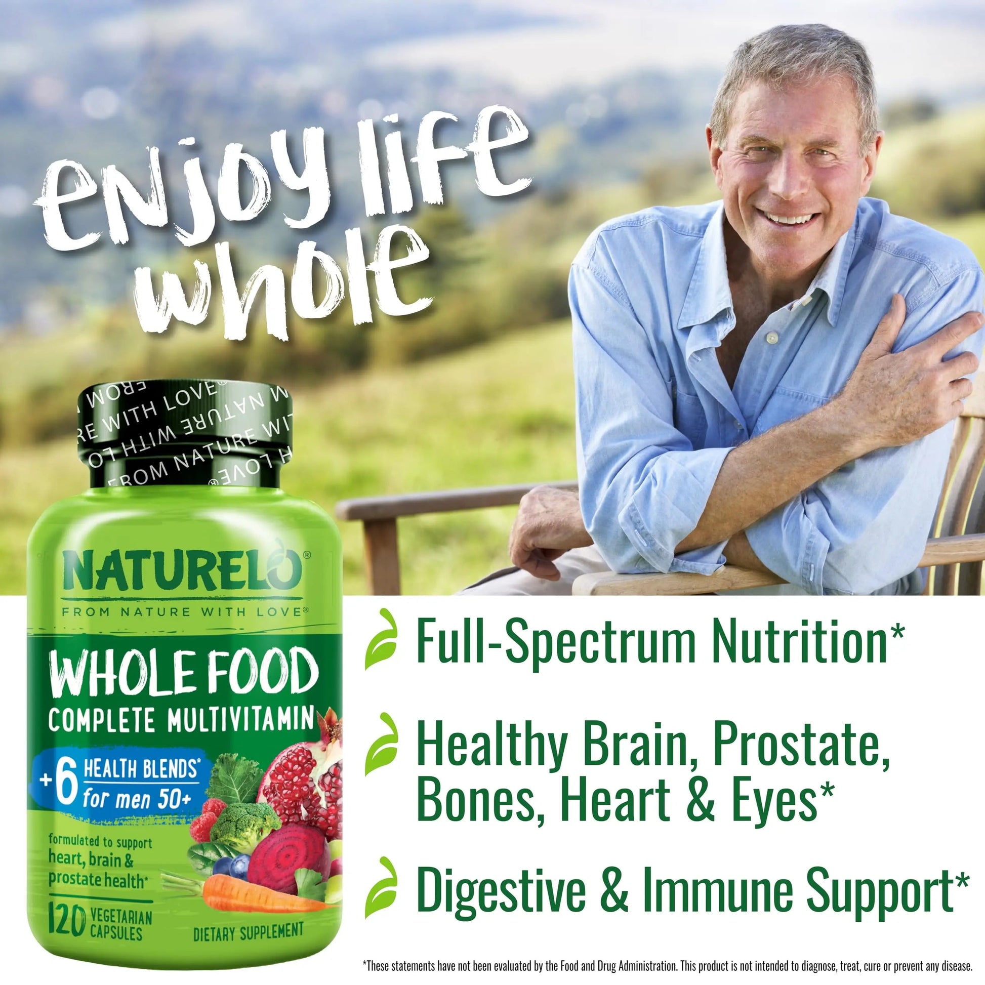 NATURELO Whole Food Multivitamin for Men 50+ - with Vitamins, Minerals, Organic Herbal Extracts - Vegan Vegetarian NATURELO buy supplements canada