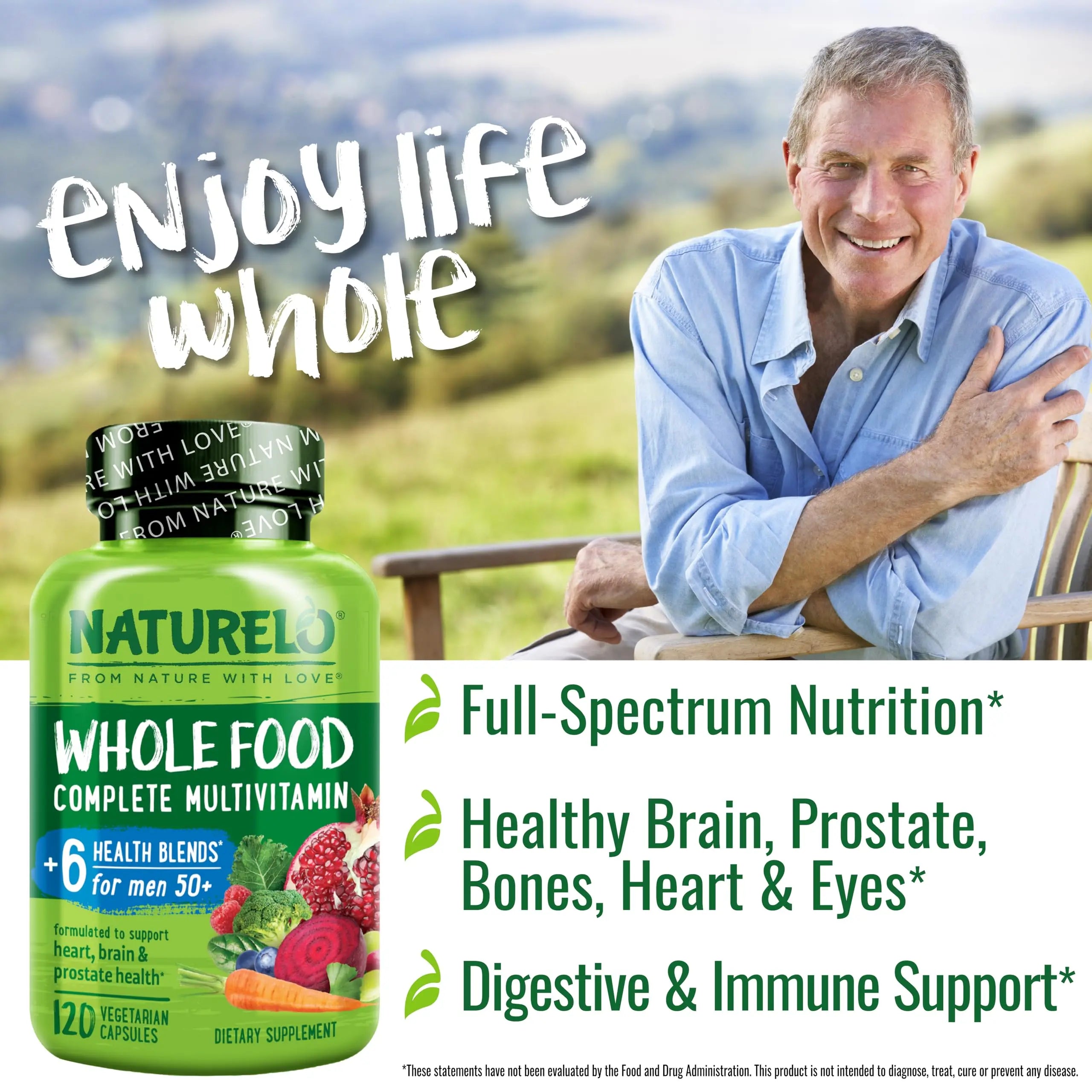 NATURELO Whole Food Multivitamin for Men 50+ - with Vitamins, Minerals, Organic Herbal Extracts - Vegan Vegetarian NATURELO buy supplements canada