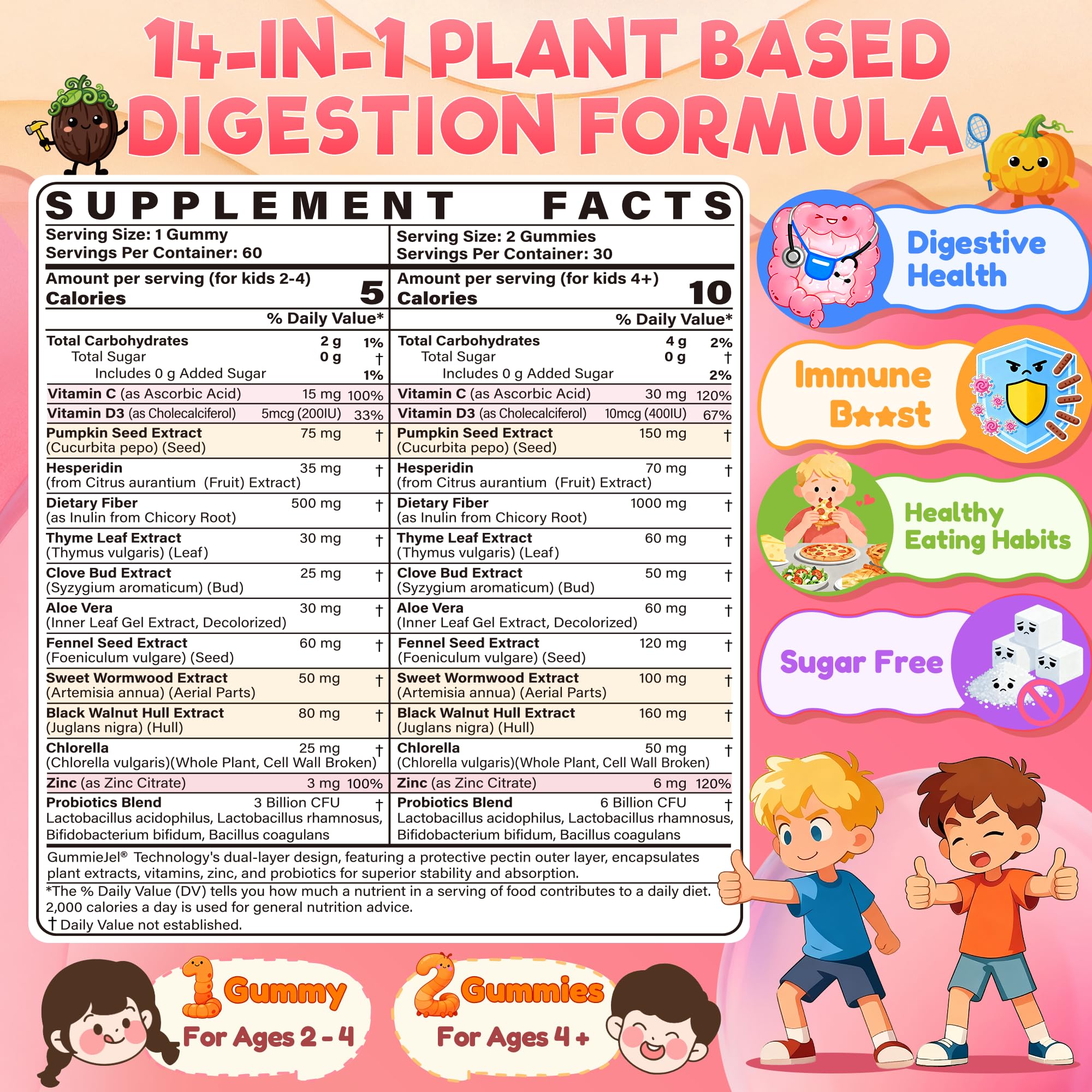 Toddler 2-4 & Kids 4+ Para Clean Gut Health Gummies w/Black Walnut, Wormwood, Clove, Pumpkin Seeds, Vitamin C, D3, Zinc, Digestive Supplement for Natural Gut Cleanse, Kids Immune Support (60cts) EnvyCure buy supplements canada
