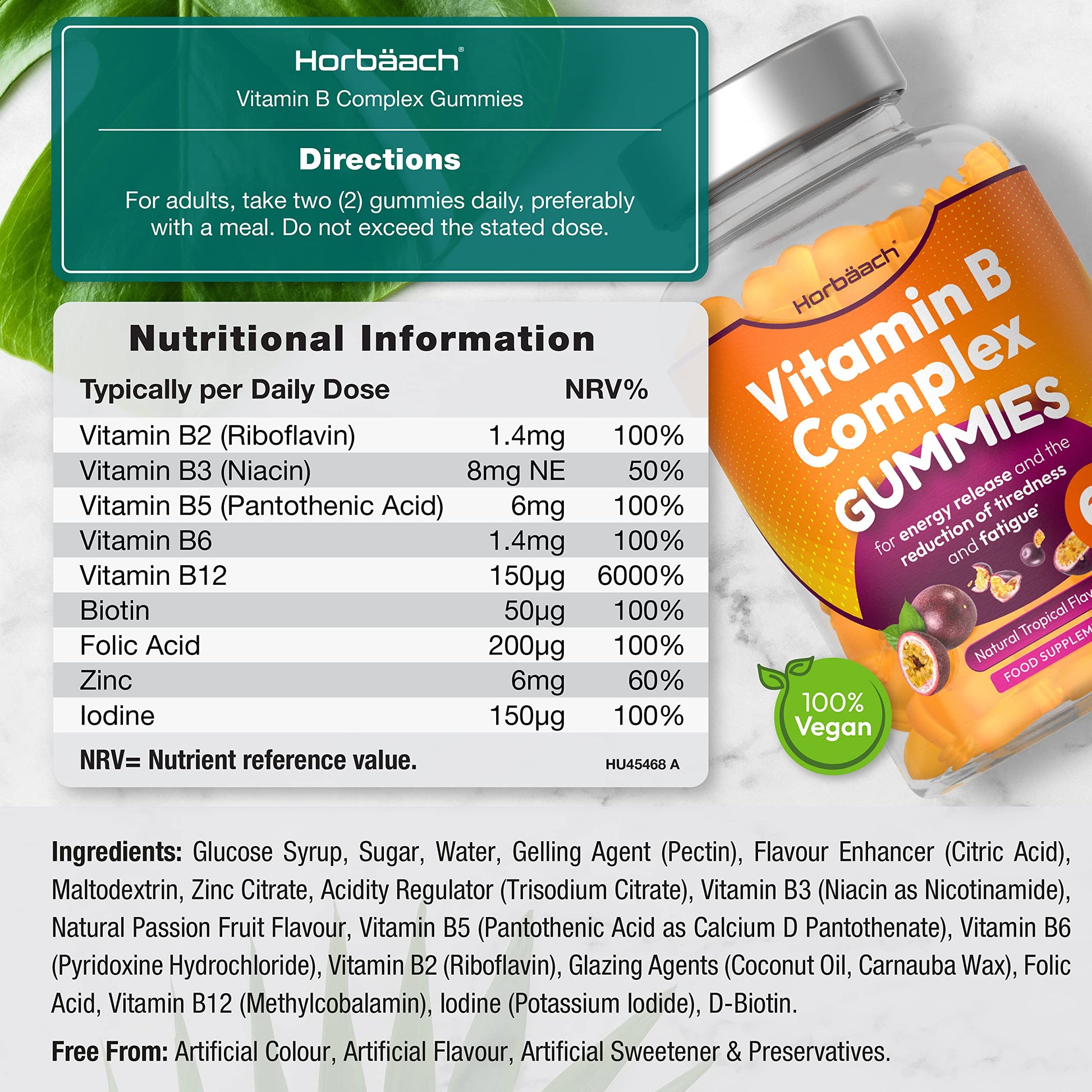 Vitamin B Complex Gummies | 60 Vegan Gummies - Tablet Alternative | High Strength B12 Horbäach buy supplements canada
