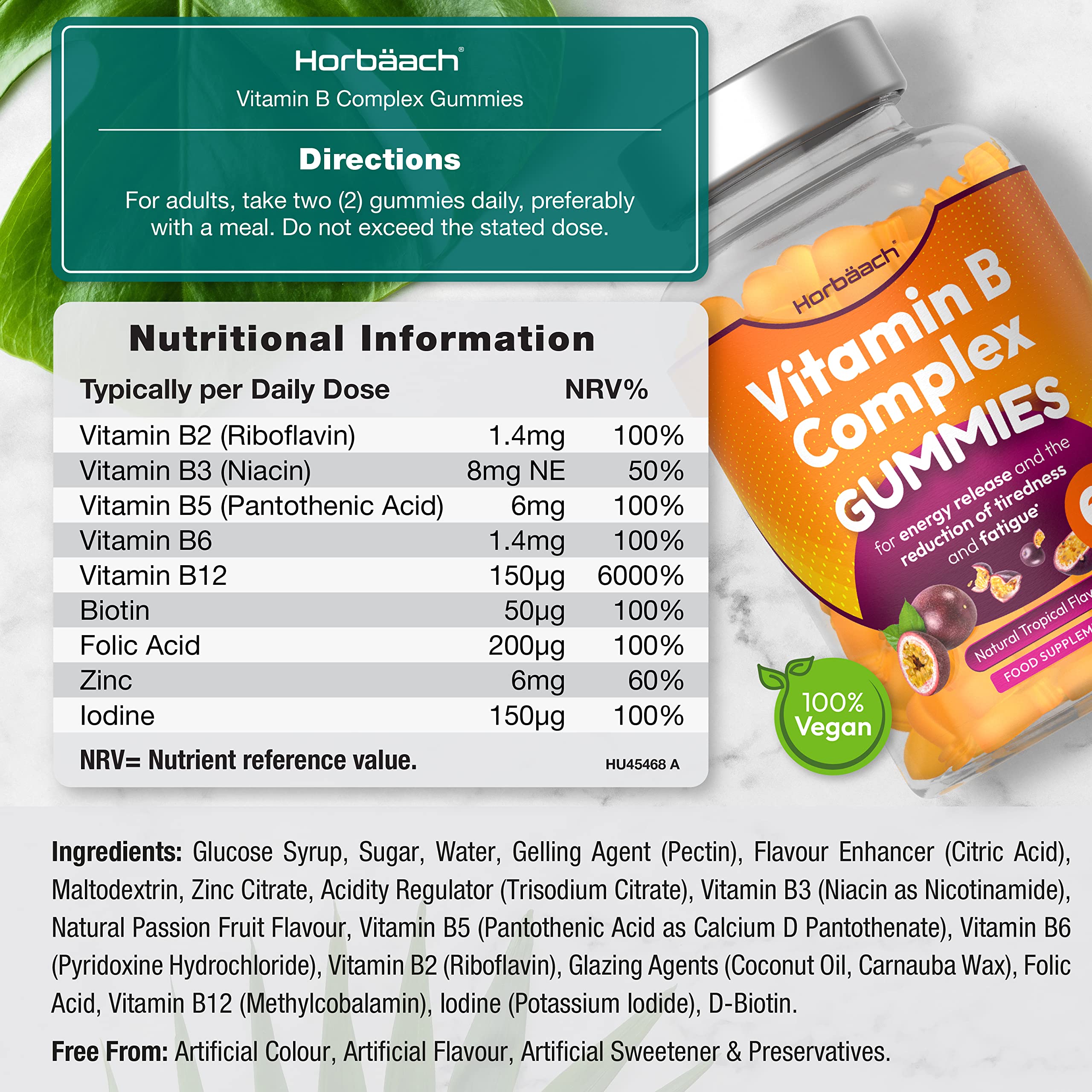 Vitamin B Complex Gummies | 60 Vegan Gummies - Tablet Alternative | High Strength B12 Horbäach buy supplements canada