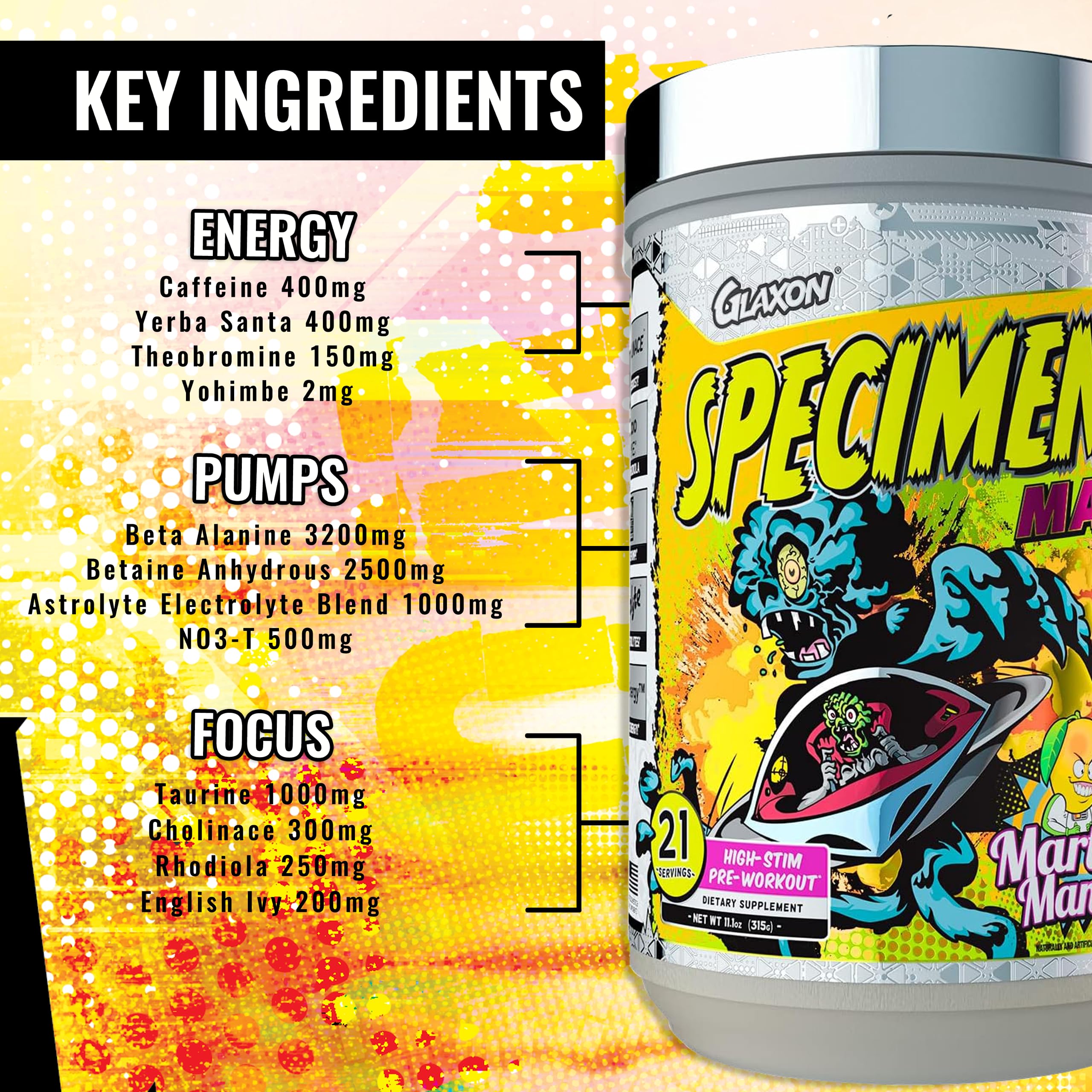 Glaxon Specimen Max High Stim Pre-Workout | 400mg Caffeine + 3200mg Beta Alanine Glaxon buy supplements canada