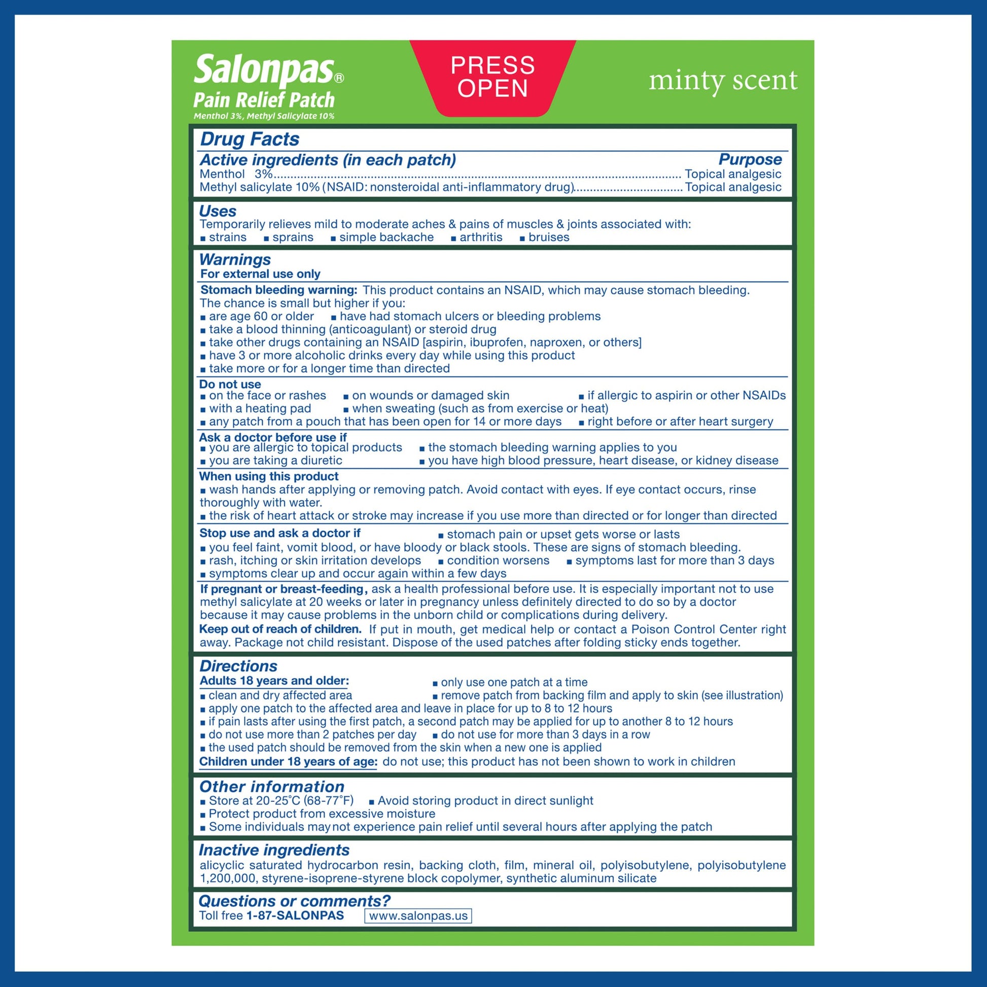 Salonpas Pain Relief Patch, 20 Count (Pack of 1), Up to 12 Hours Temporary Relief of Mild to Moderate Pain, Backache, Sore Muscle, Sprains, Bruises Salonpas buy supplements canada