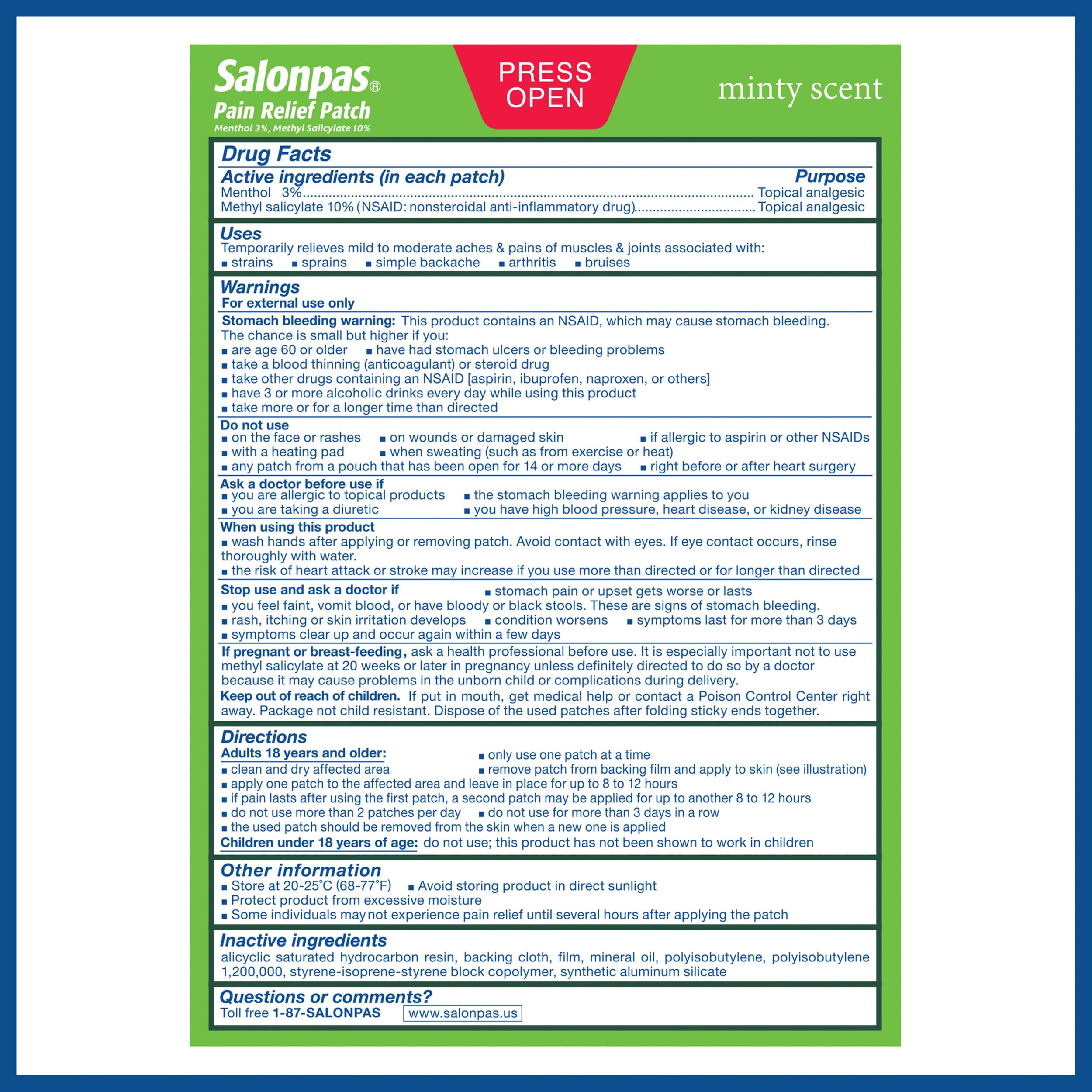 Salonpas Pain Relief Patch, 20 Count (Pack of 1), Up to 12 Hours Temporary Relief of Mild to Moderate Pain, Backache, Sore Muscle, Sprains, Bruises Salonpas buy supplements canada