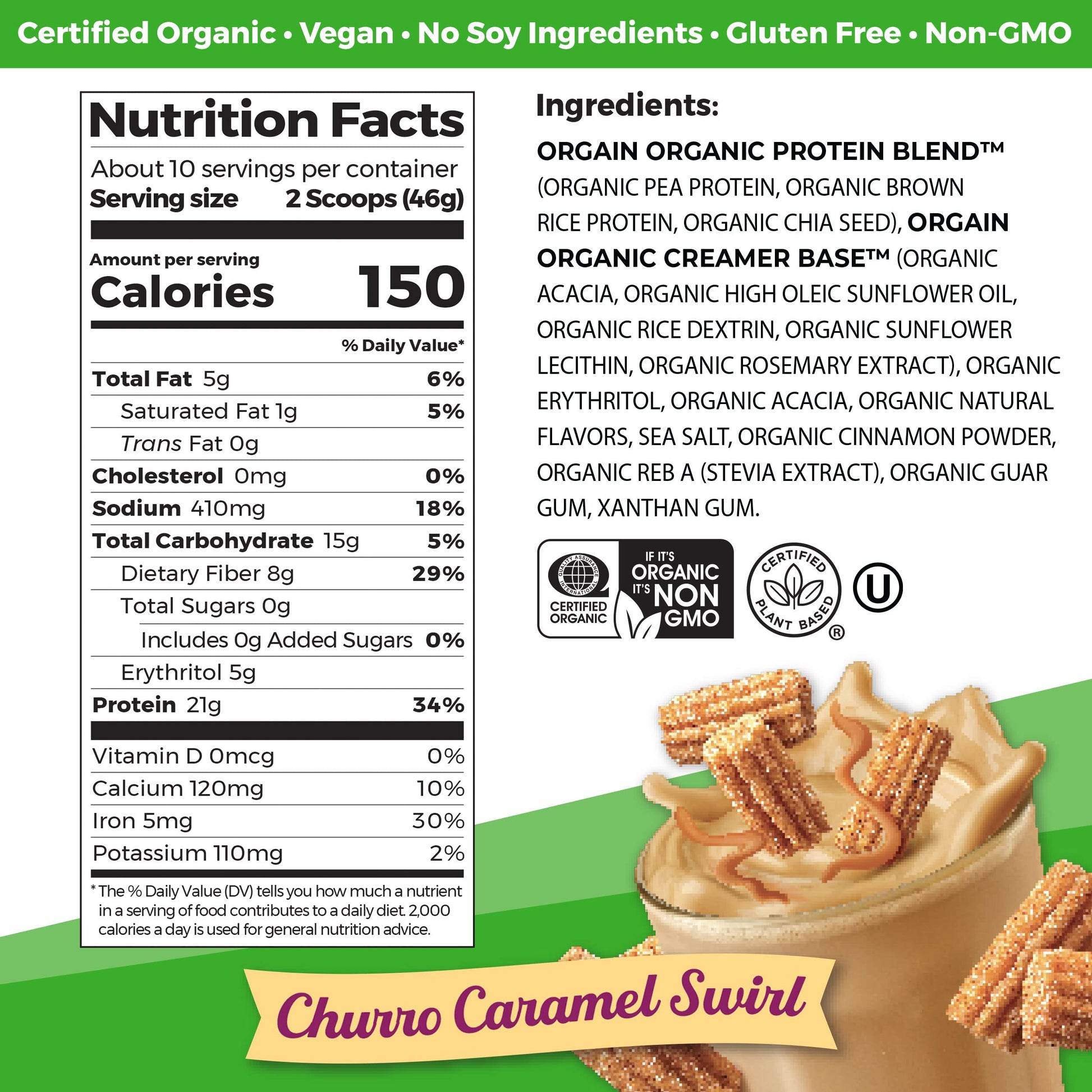 Orgain Organic Vegan Protein Powder, Churro Caramel Swirl - 21g Plant Based Protein Orgain buy supplements canada