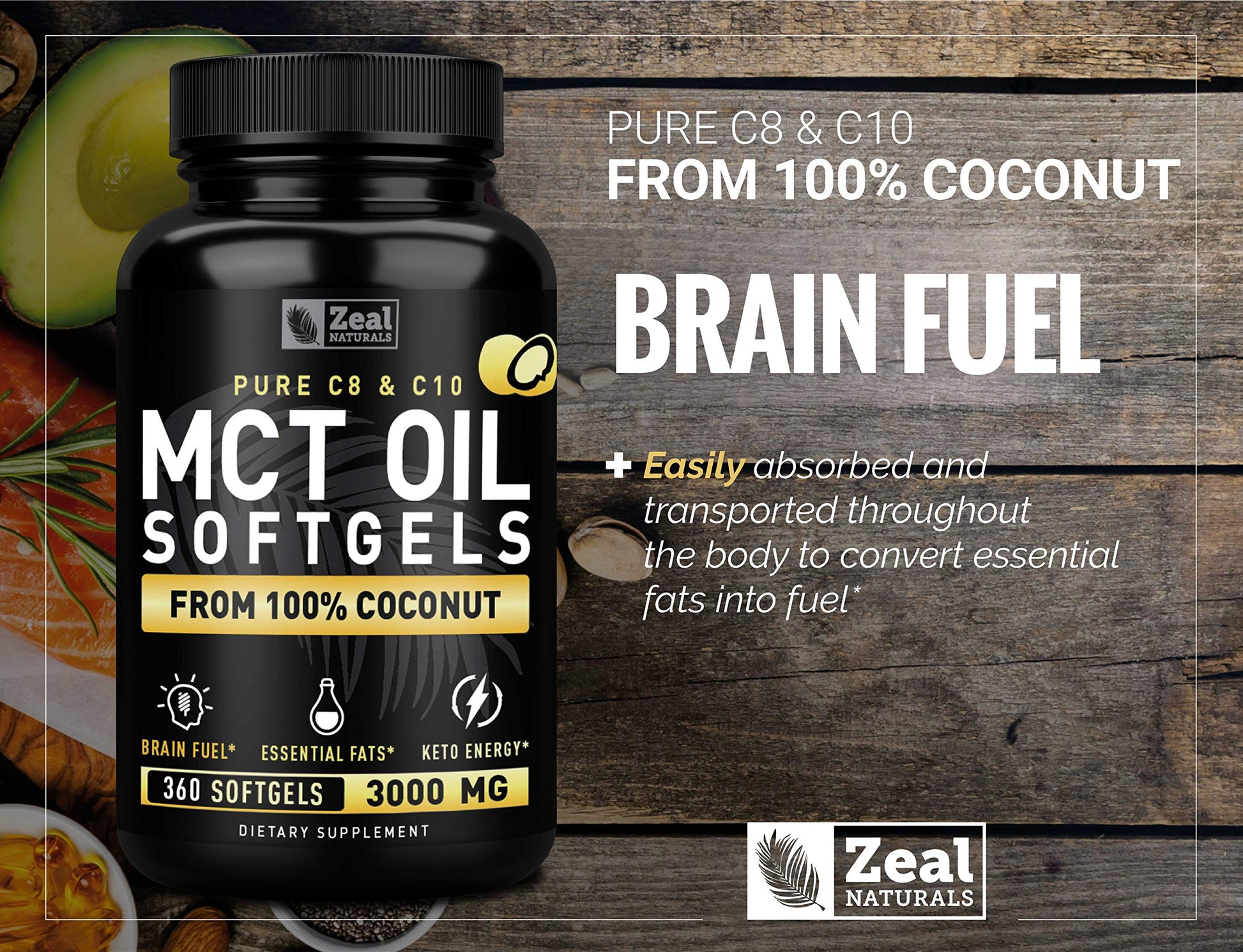 Pure MCT Oil Capsules (360 Softgels | 3000mg) 4 Month Supply Keto Pills w Unrefined Coconut Zeal Naturals buy supplements canada