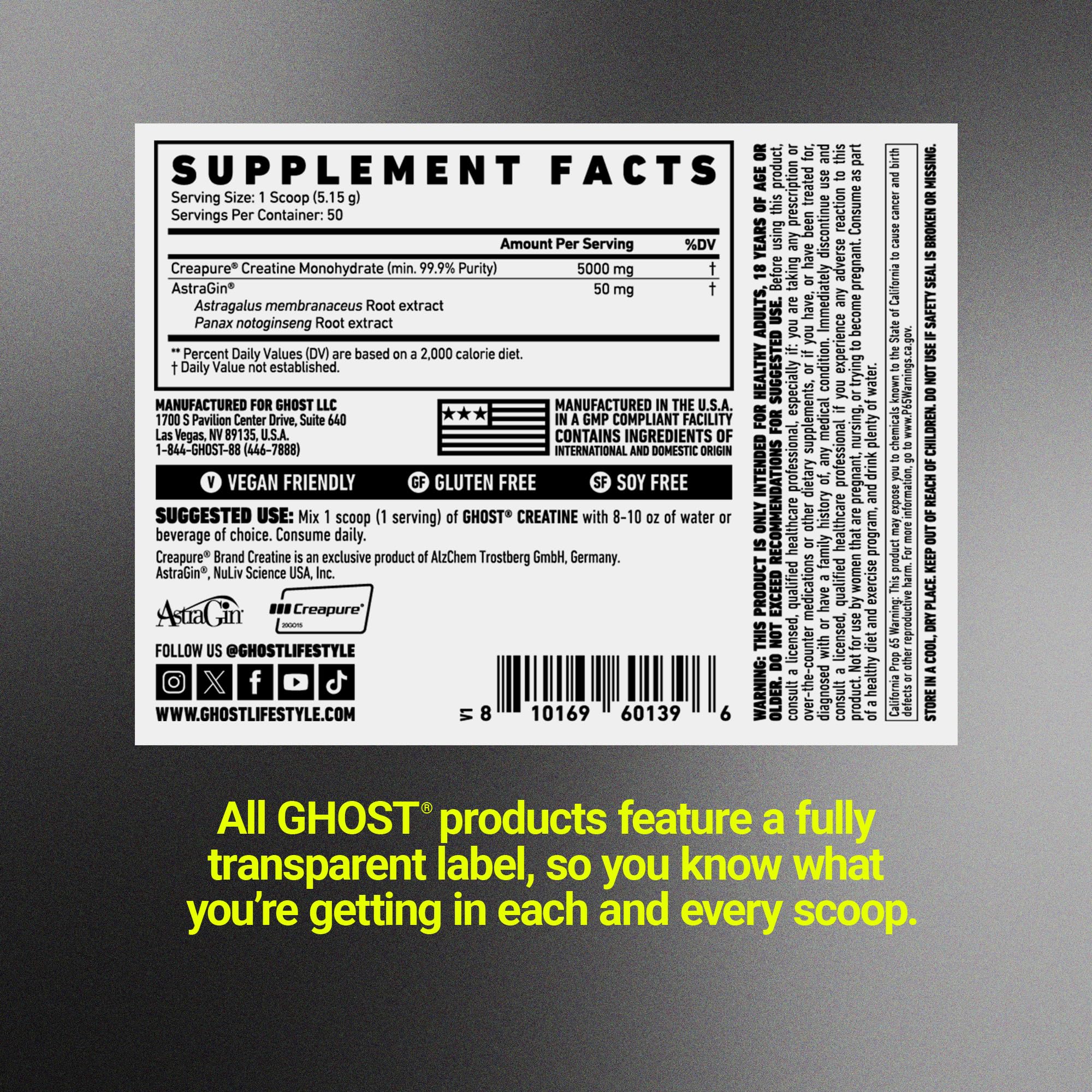 GHOST Basics Creatine Monohydrate Powder for Men & Women – 5G Creapure Creatine Workout Supplement for Muscle Gain – Vegan, Soy Free & Gluten Free - 50 Servings GHOST buy supplements canada