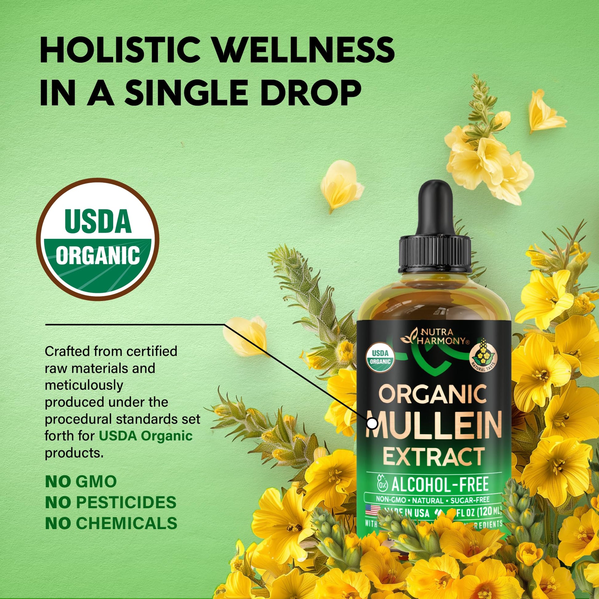 Mullein Drops for Lungs - USDA Organic Liquid - Mullein Leaf Extract Supplement - Made in USA - Lung & Bronchial Cleanse for Smokers - Respiratory Health Support NUTRAHARMONY buy supplements canada