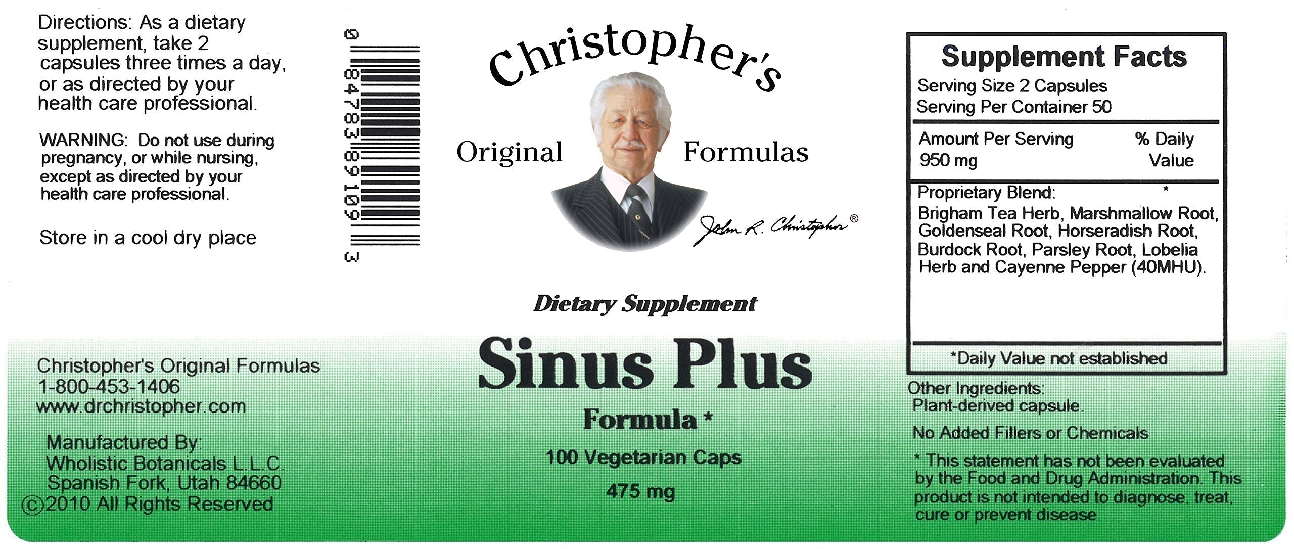 Christopher's Original Formulas Sinus Plus, Sinus Support Capsules, Whole Herb Synergistic Blend, 100 Count Christopher's Original Formulas buy supplements canada