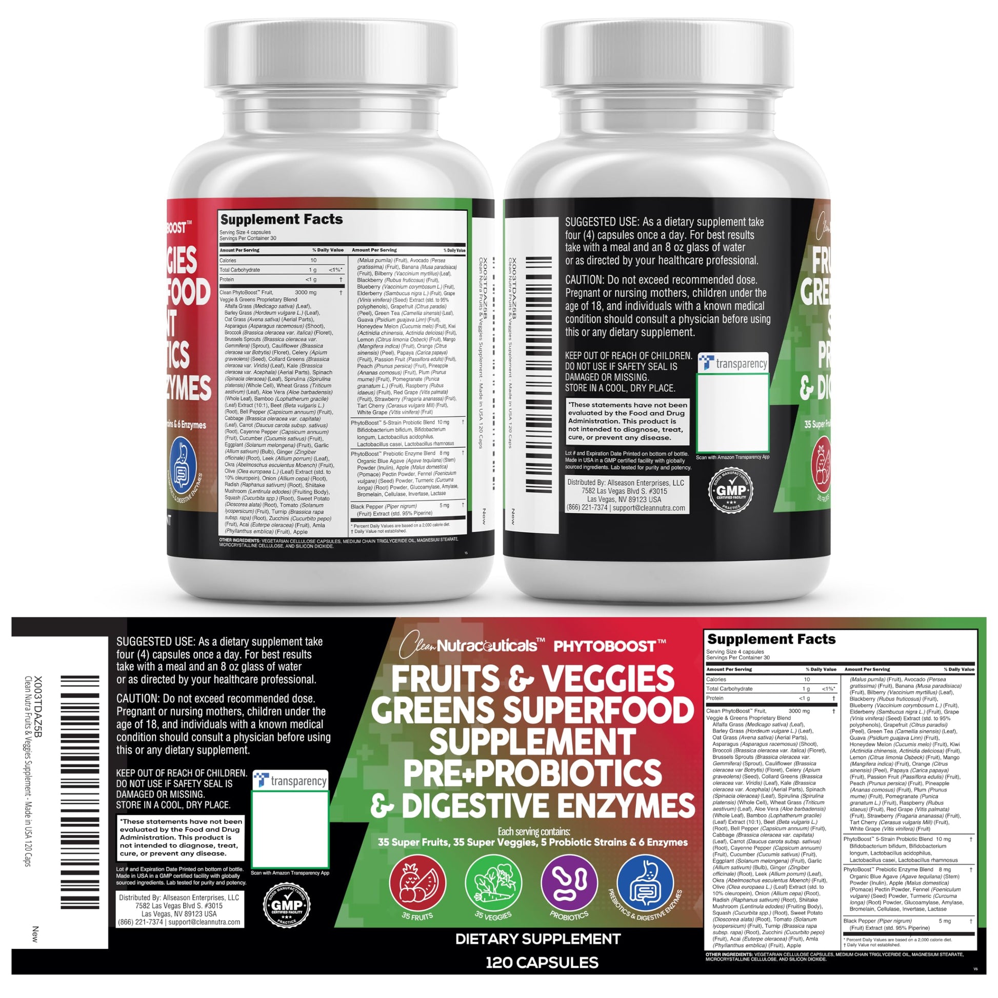 Clean Nutraceuticals Fruits and Veggies Supplement Reds & Green Superfood - Balance of Over 70 Fruit & Vegetable Supplements Capsules with Probiotics Prebiotics Clean Nutraceuticals buy supplements canada