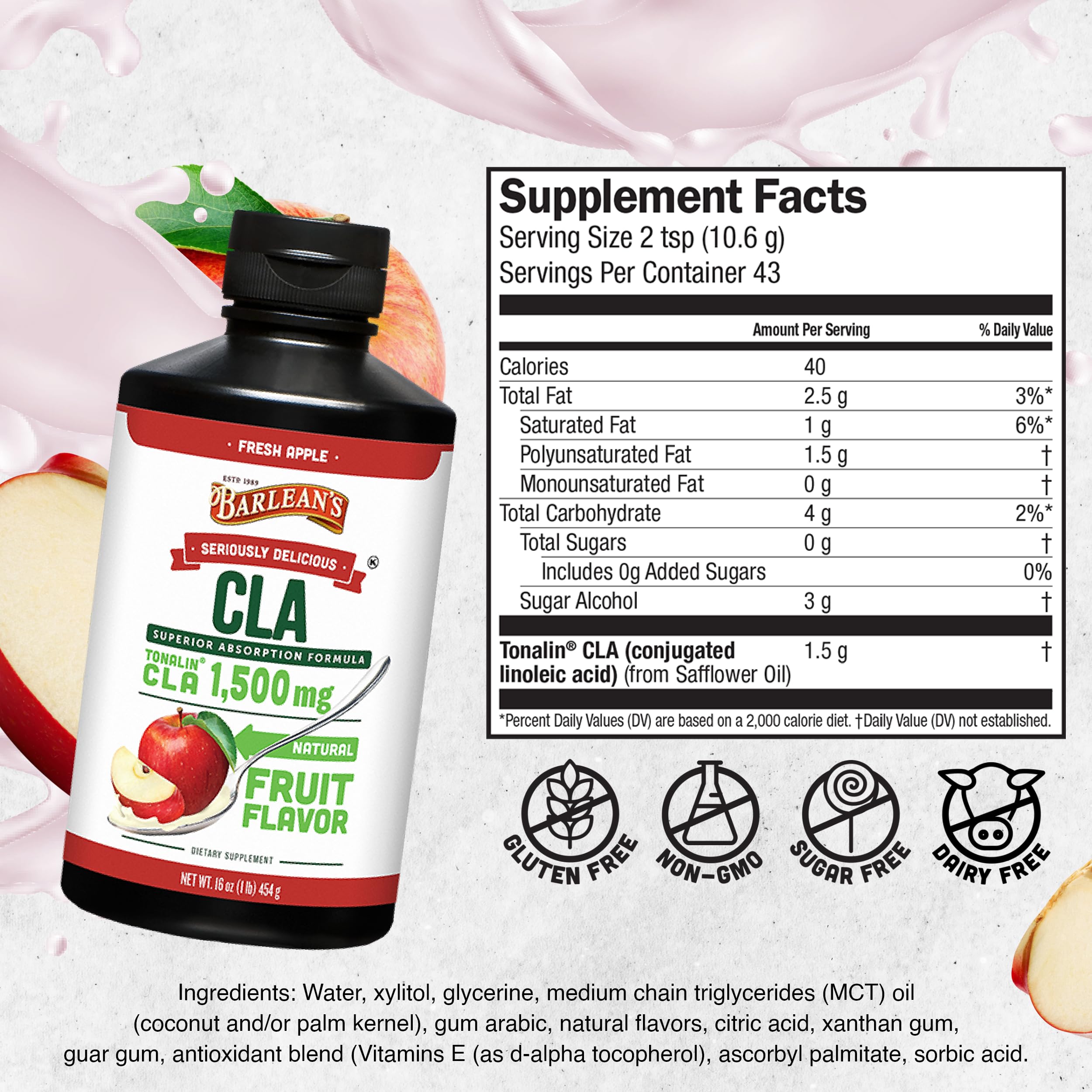 Barlean's Fresh Apple with 1,500 mg of Tonalin CLA - Gluten-Free, Vegan, Kosher Barlean's buy supplements canada