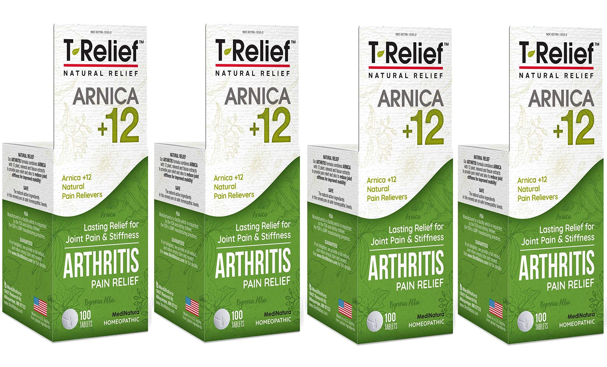 MediNatura T-Relief Extra Strength Arthritis Pain Reliever Arnica +12 Natural Medicines for Joint Soreness Stiffness Aches, Quick Dissolving Pain Relief for Women & Men - 100 Tablets (4 Pack) MediNatura buy supplements canada