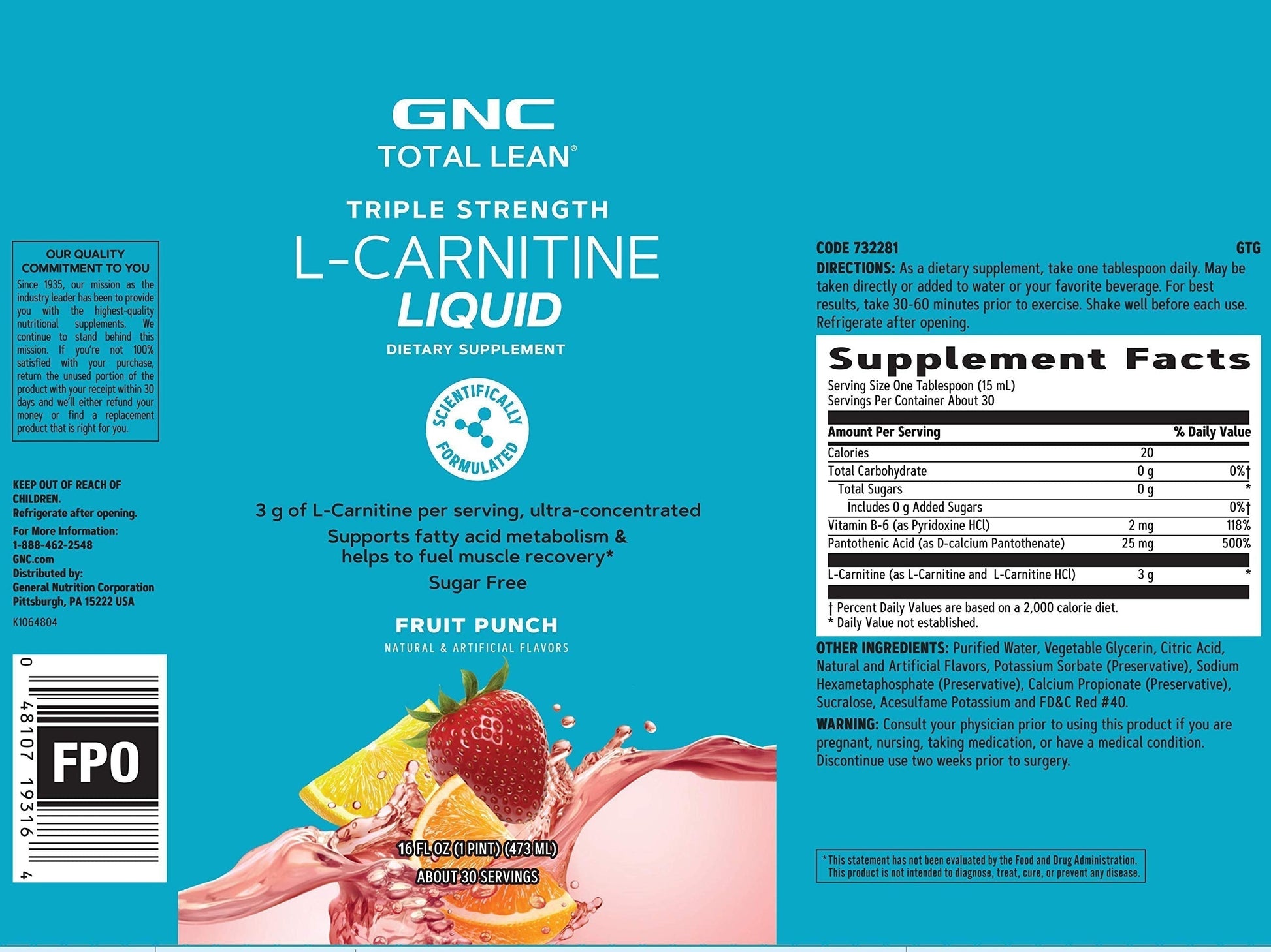 GNC Total Lean Triple Strength L-Carnitine Liquid | Supports Fatty Acid Metabolism GNC buy supplements canada